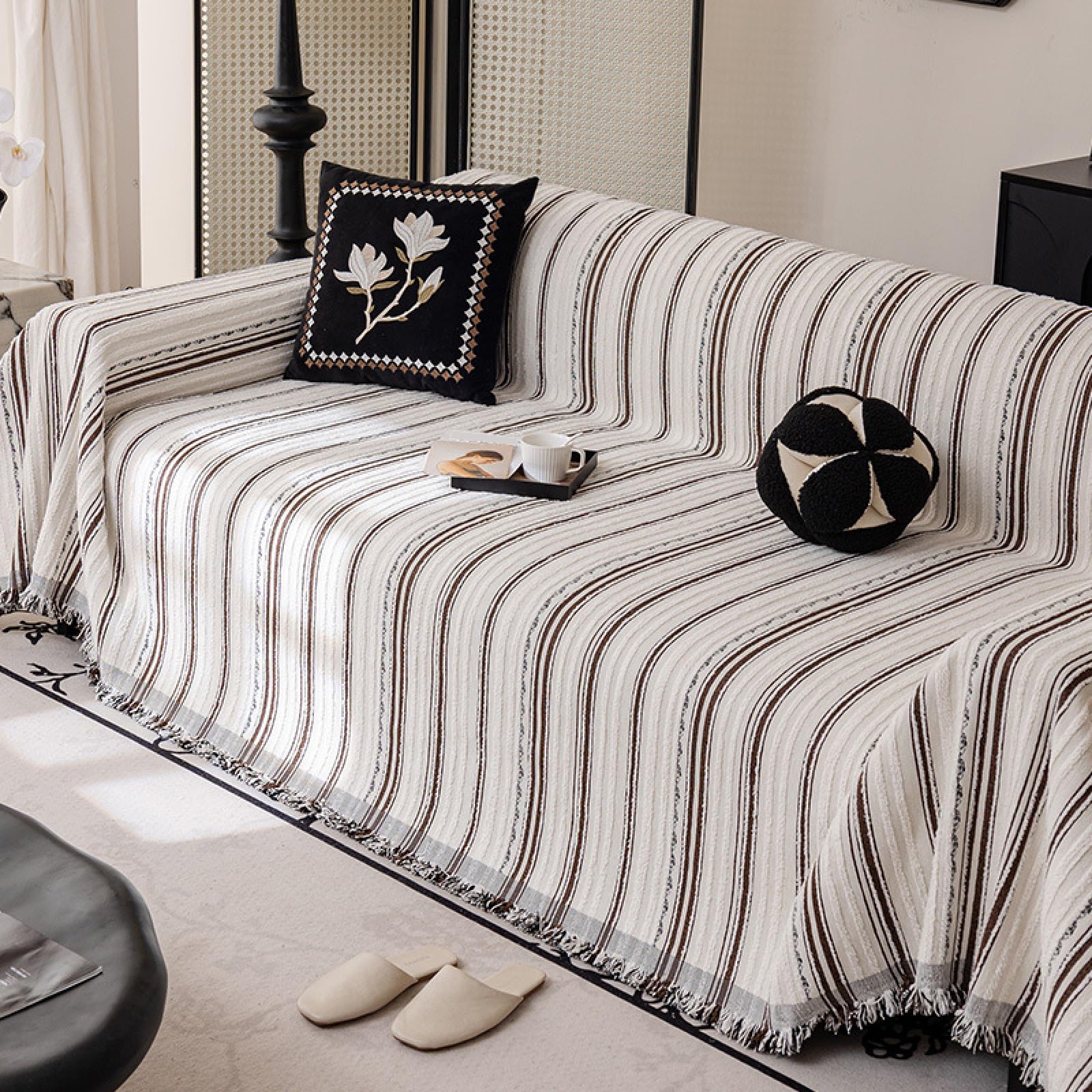 Pokrowiec na sofę Chenille na 2 3 4 siedzenia, rzuty na kanapę bardzo dużą, nadającą się do prania sofę Slipcover, pokrowiec na sofę narożną, oddychanie, całoroczny, brązowy, 180 x 180 cm