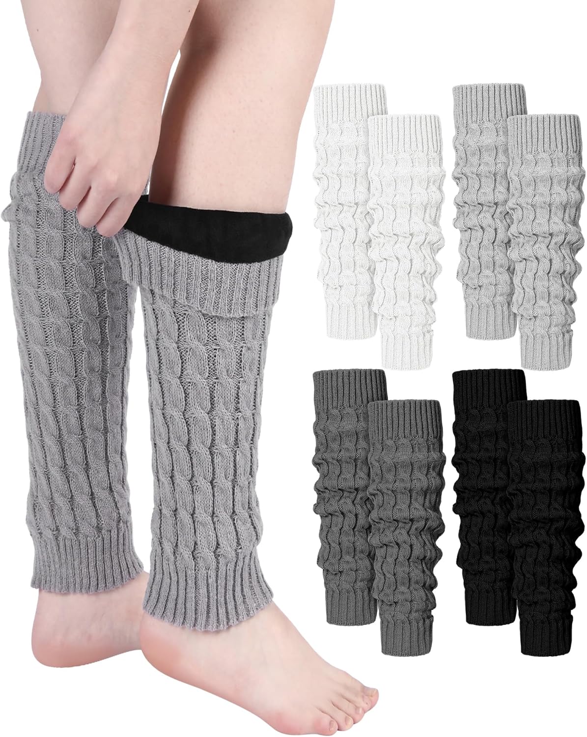 Shihanee 4 Pairs Fleece Leg Warmers for Women Thermal Elastic Skating Leg Warmer Solid Color Long Boot Socks for Daily Wear - Image 7