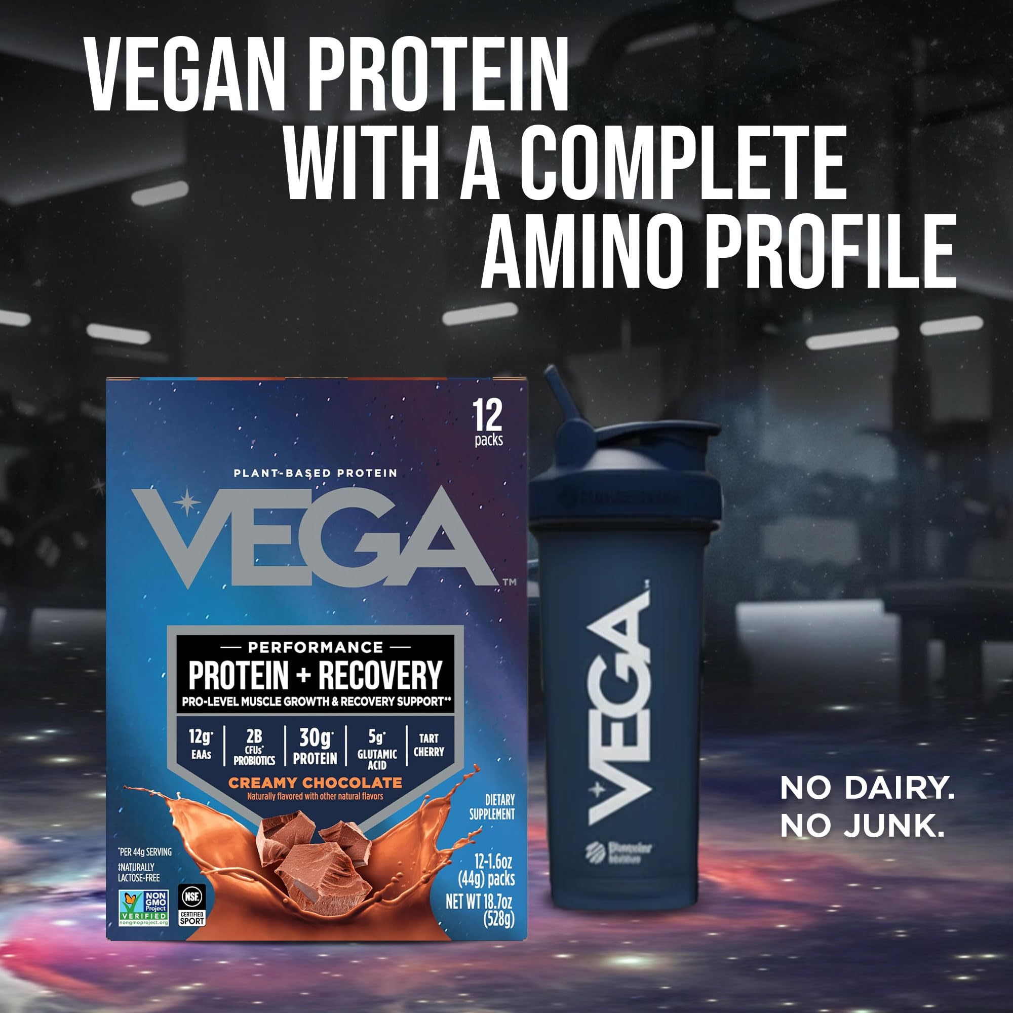 Vega Protein + Recovery, Chocolate – 30g Vegan Protein, Dairy