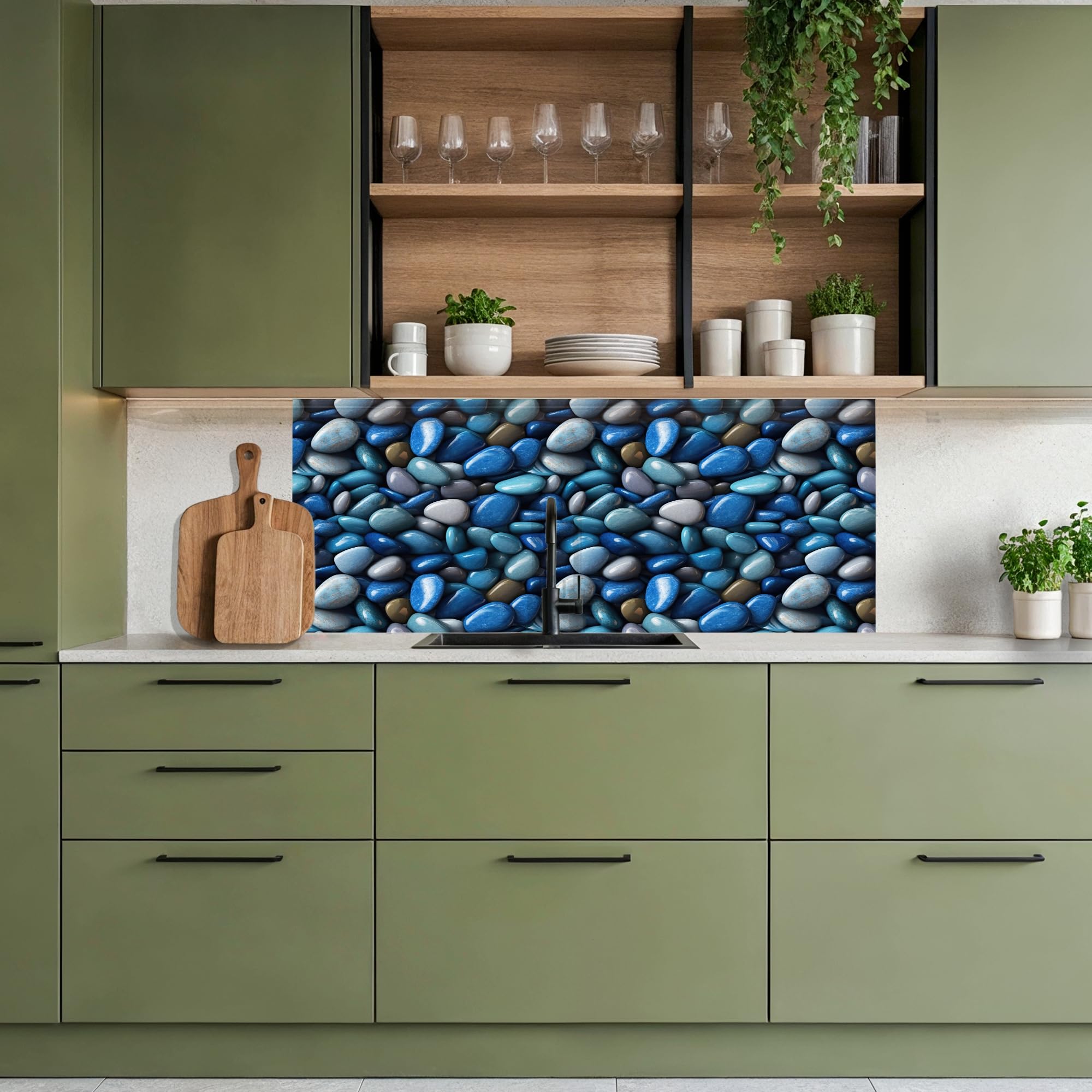 KitchenYeah© Küchenrückwand 80x200 cm Selbstklebende Kitchen Wall Protector Küchen Rückenwand Küchenfronten Küchenrückwände Küche Wand Blaue - Ozean - Kiesel