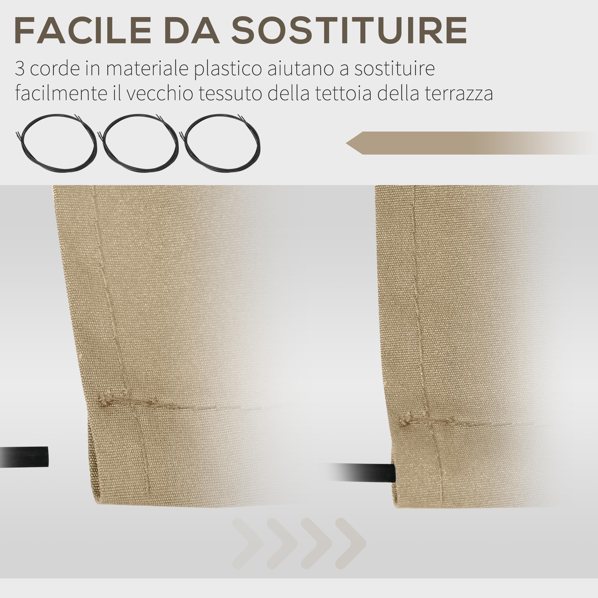 Outsunny Telo di Ricambio per Tenda Parasole Retrattile, Tessuto 4x2.5 m Poliestere Anti UV 30+, Beige