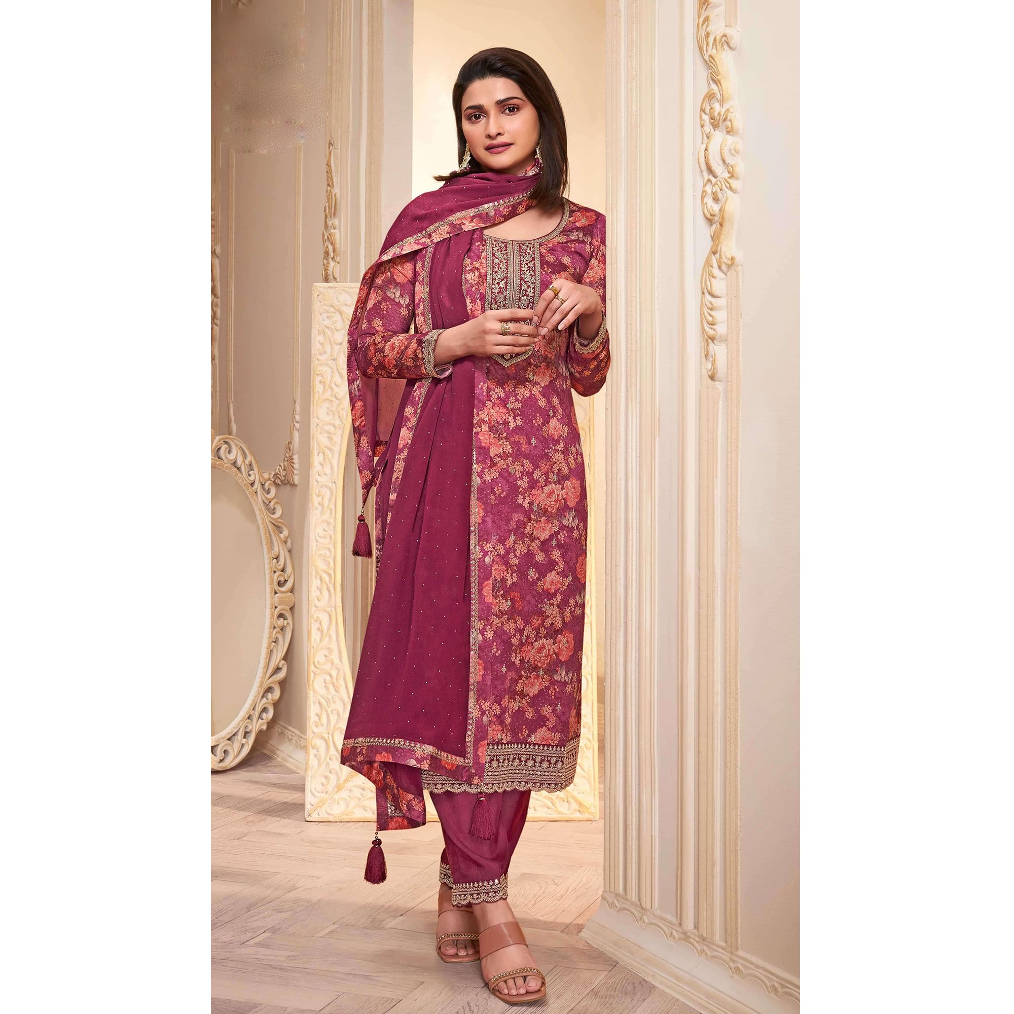 Pantaloni tradizionali da indossare abiti indiani pakistani cuciti Salwar Kameez, Rosa, 34