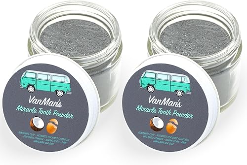 Vanmans Miracle Dooth Powder (2 oz) - Paquete de 2 - Polvo de limpieza de dientes con carbón de coco, polvo de cáscara de huevo y más - Polvo de