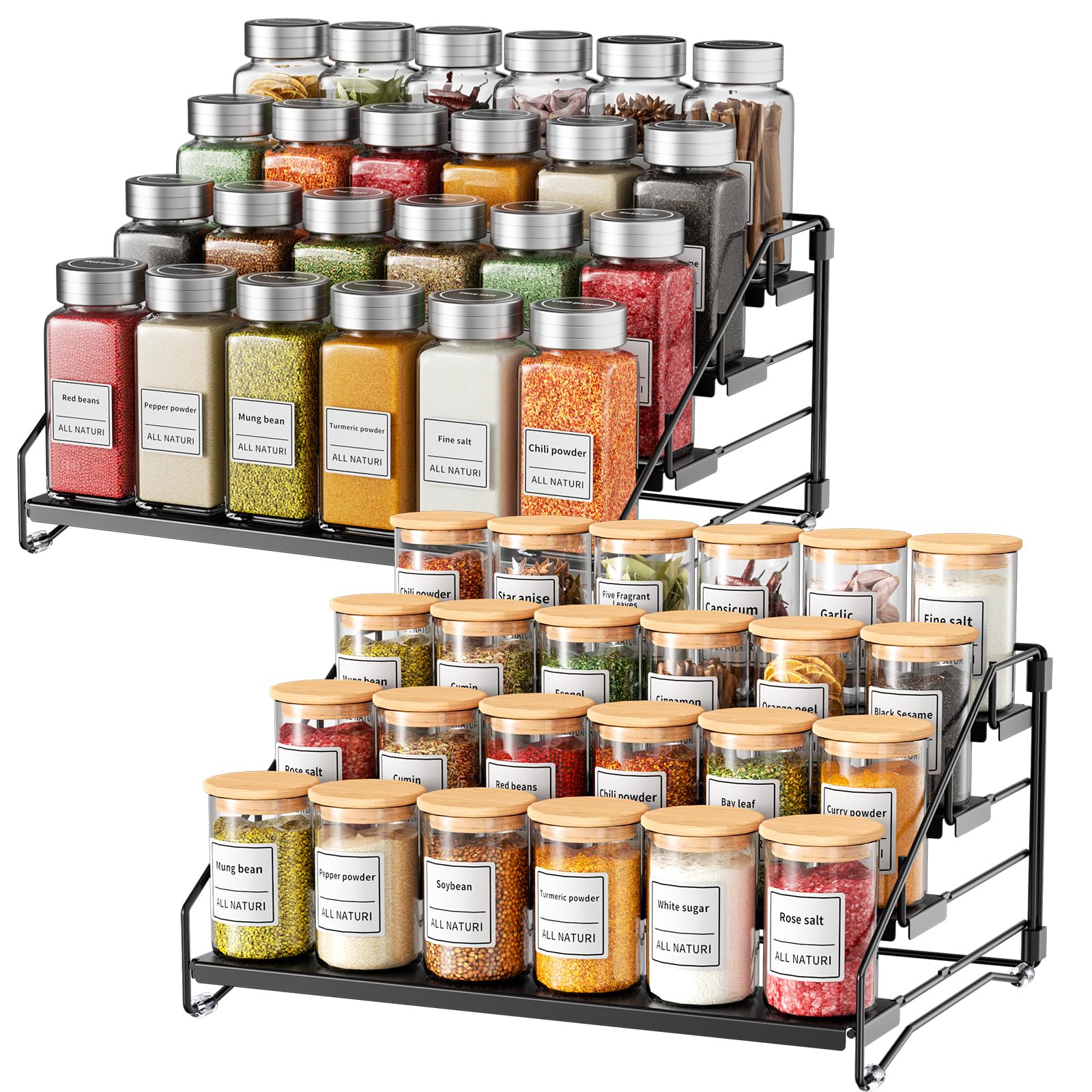 RCHYFEED Spice Rack Organizer for Cabinet Pantry,4 Tier Spice Rack Countertop,Tierd Spice Organization Easy Visibility, Depth Adjustable Seasoning