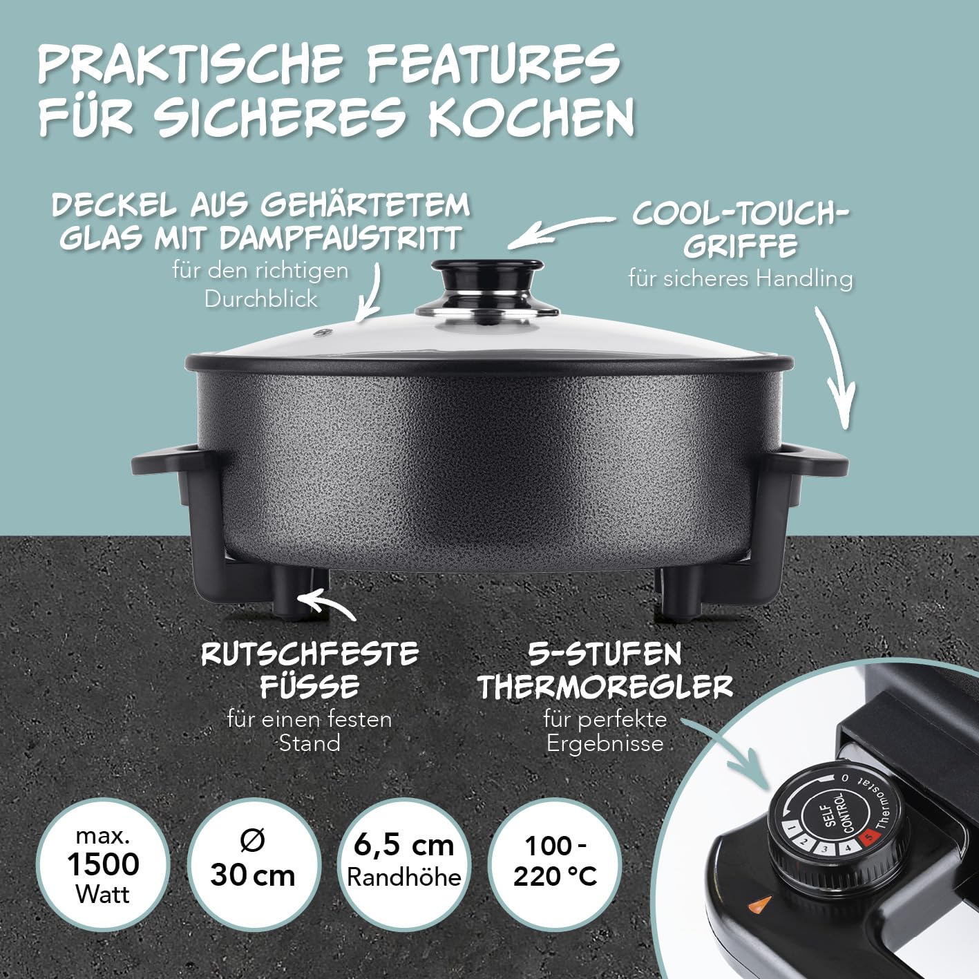 GOURMETmaxx elektrische Pizza-Pfanne mit Thermostat – Bild 3