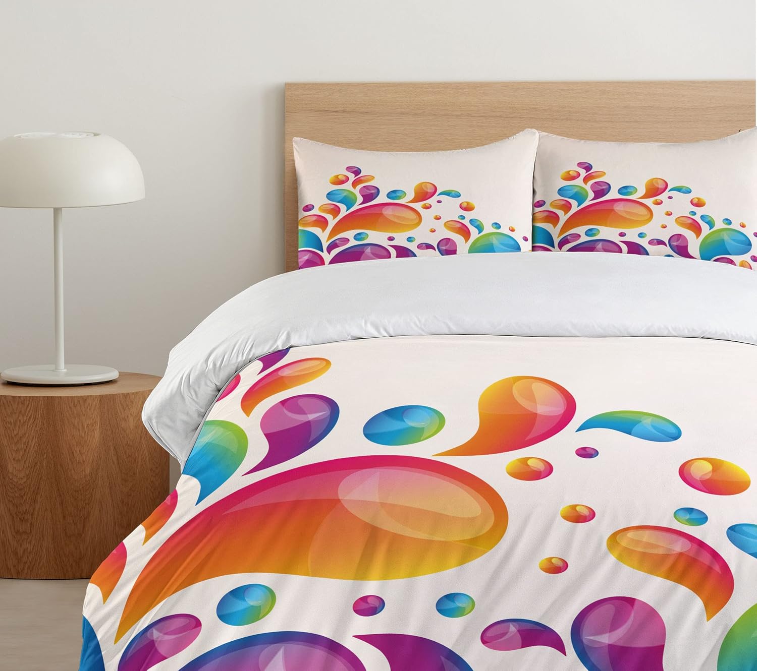 Ambesonne Colorful Duvet Cover Set, Raindrops in Different Size in Gradient Colors Abstract Splash Style Design, Decorative 3 Piece Bedding Set with 2 Pillow Shams, Queen Size, Purple Orange