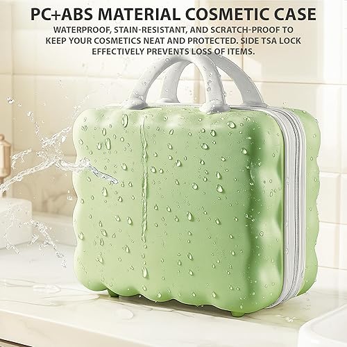 Miniatura 5 de GigabitBest Estuche de viaje de maquillaje rígido portátil de 14", Verde+blanco