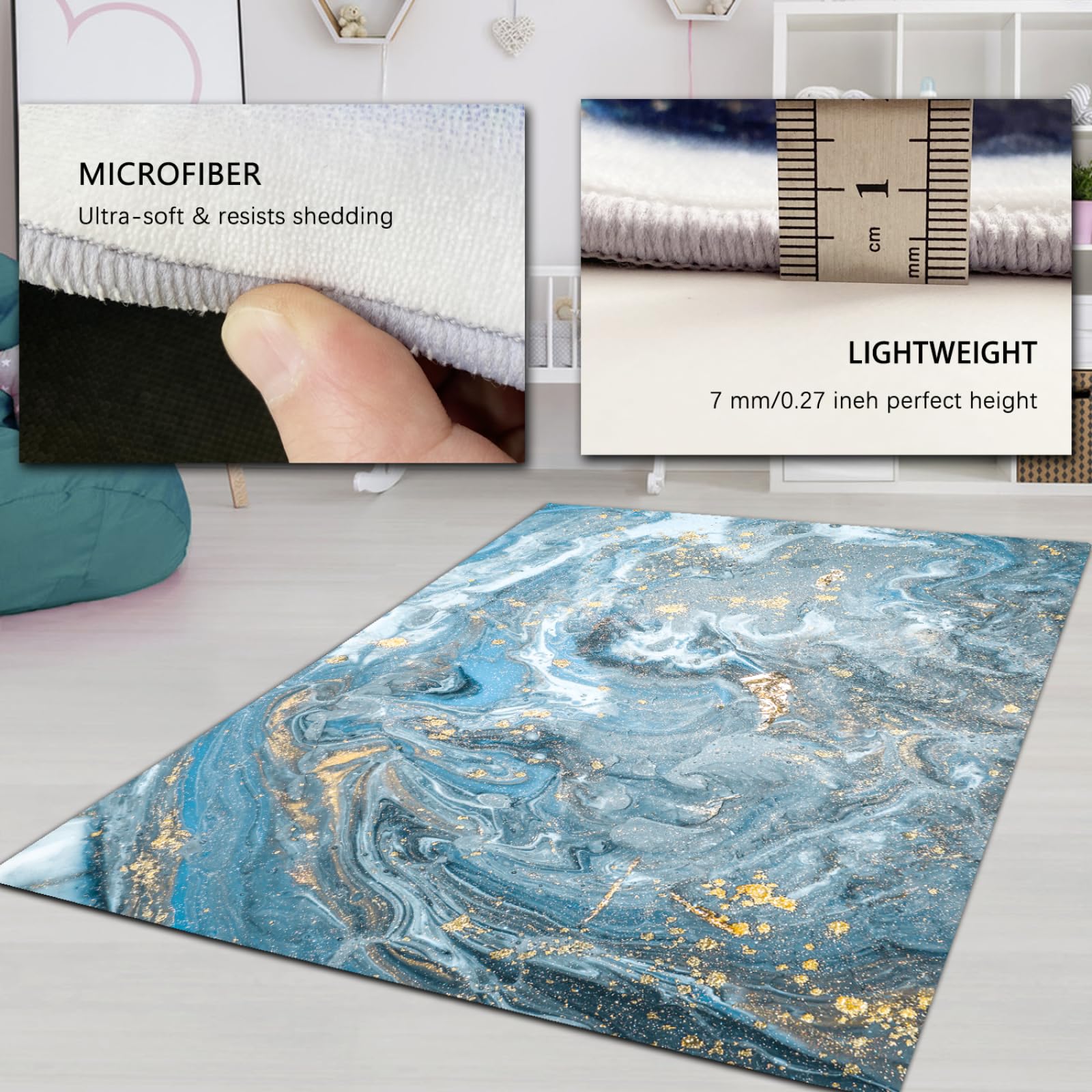 Moderner Abstrakter Wolkenteppich Waschbarer Leichter Teppich für Wohnzimmer Büro Blauer und cremefarbener Rutschfester Teppich mit weichem Boden 120x240cm