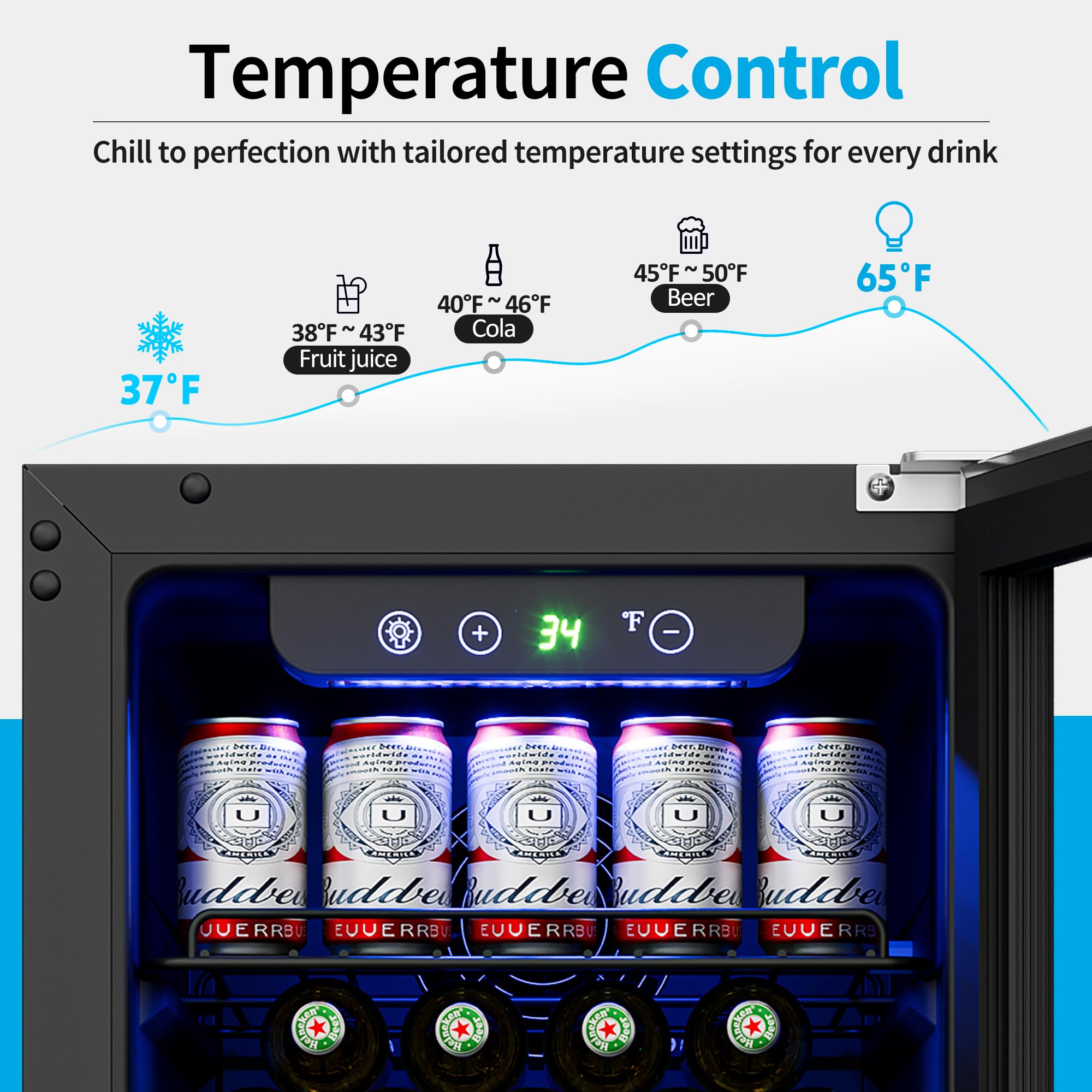 Feelfunn 15 Inch Beverage Refrigerator Under Counter - 126 Cans Beverage Fridge with Glass Door for Beer Wine Soda - Built-in or Freestanding Wine Cooler with Safety Lock for Home Kitchen Bar on Fridge.com