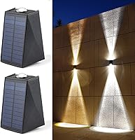 Vista 12 de LUHLEE Luces solares de pared para exteriores, apliques de pared de 2000 mAh, 3000 K, iluminación de arriba y abajo, luces solares impermeables IP65
