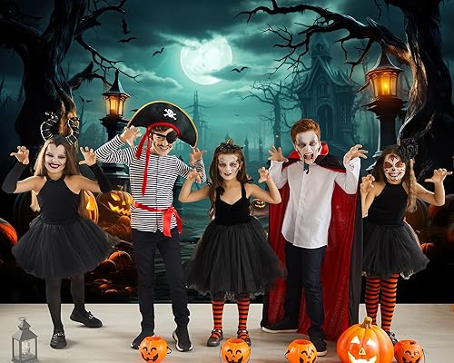 Miniatura 3 de Peryiter Telón de fondo de Halloween de 8 x 6 pies para fotografía de terror, luna, noche, calabaza, fondo de fotos, decoración de fiesta,