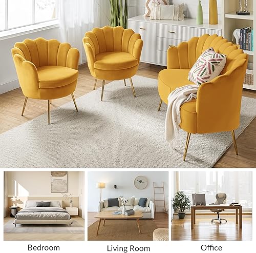 Miniatura 102 de HULALA HOME Moderno sofá biplaza de terciopelo con respaldo en forma de flor, cómodo sofá tapizado de 2 plazas con patas de metal dorado, sofá