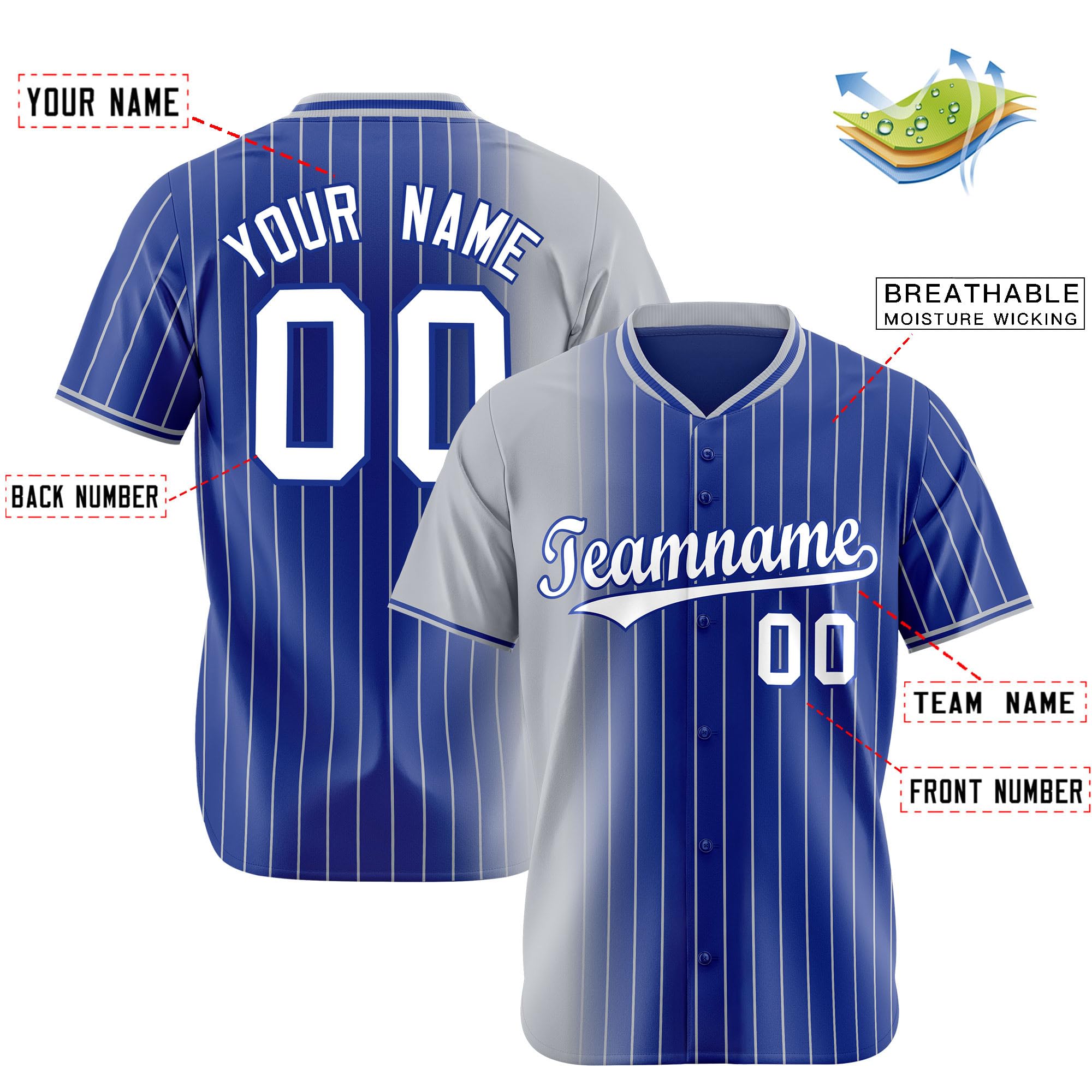 Personalized Stripe Baseball Jersey for Men Women Youth Custom Gradient Baseball Shirt with Name Number Logo