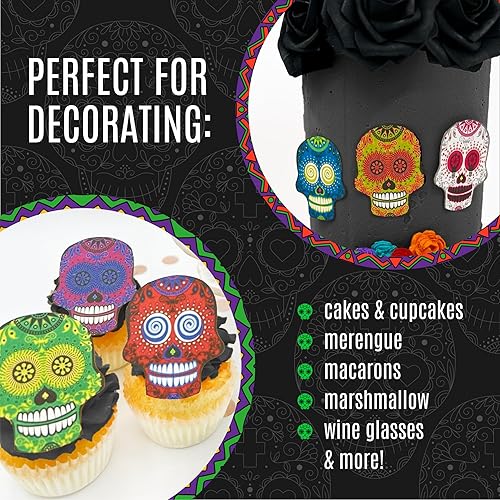 Miniatura 4 de Calaveras grandes comestibles de azúcar  Decoración para pasteles Dia De Los Muertos  Calaveras para tartas  Decoración para cupcakes  Juego de 24