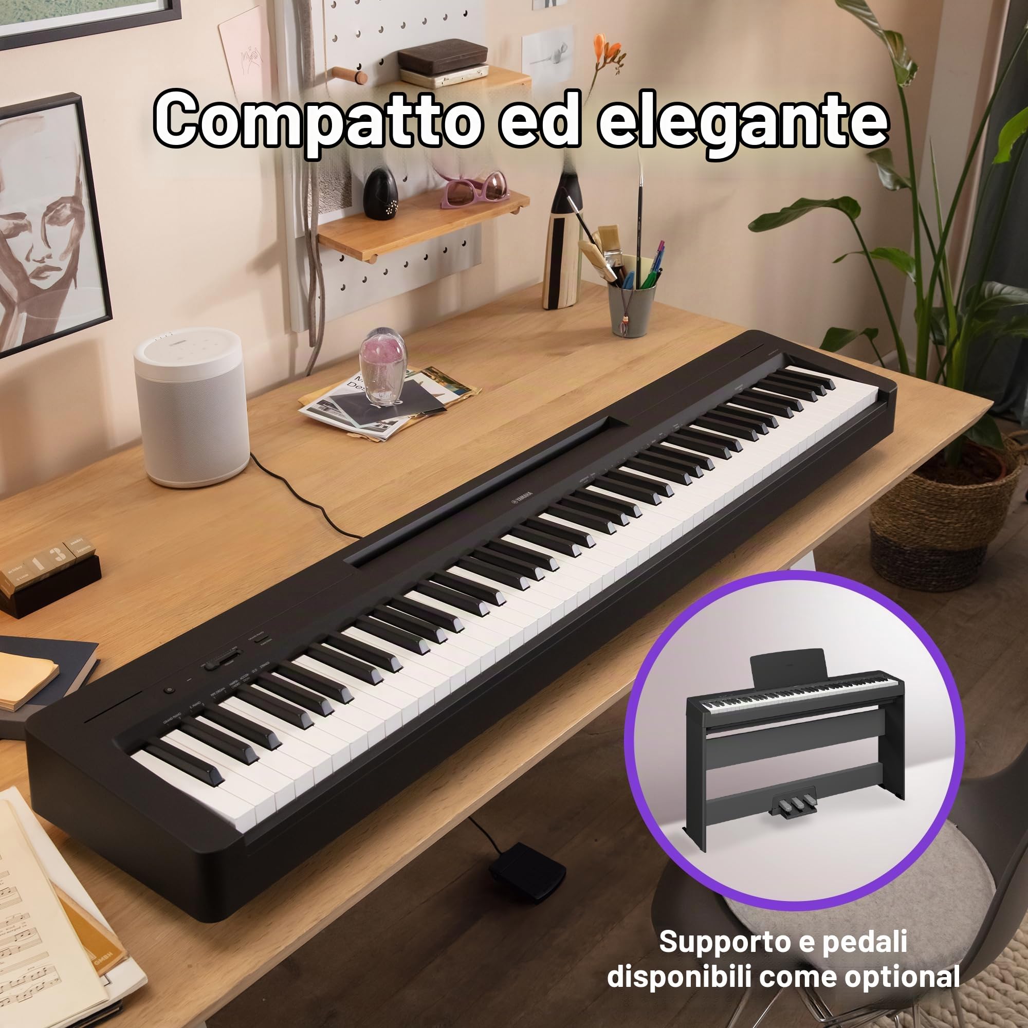 Yamaha P-145 Digital Piano - Pianoforte Digitale leggero e portatile & L-100 Supporto per Pianoforte Digitale - Design Elegante in Legno, Compatibile con i Pianoforti Digitali P-143, P-145 e P-223
