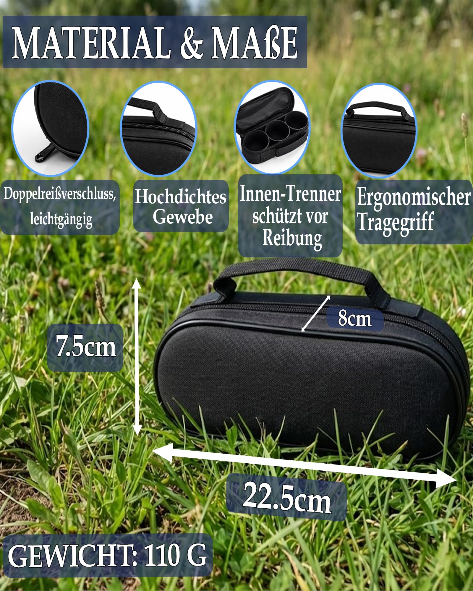 Sacoche Boule de Pétanque pour 3 Boules – Chiffon d’essuyage, Panneau de séparation – Étui de Transport Solide – Accessoire Pétanque