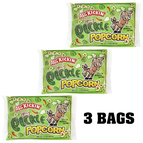 Miniatura 2 de ASS KICKIN' Spicy Pickle - Bolsas de palomitas de maíz para microondas, paquete de 3 unidades, el mejor regalo de palomitas de maíz gourmet con