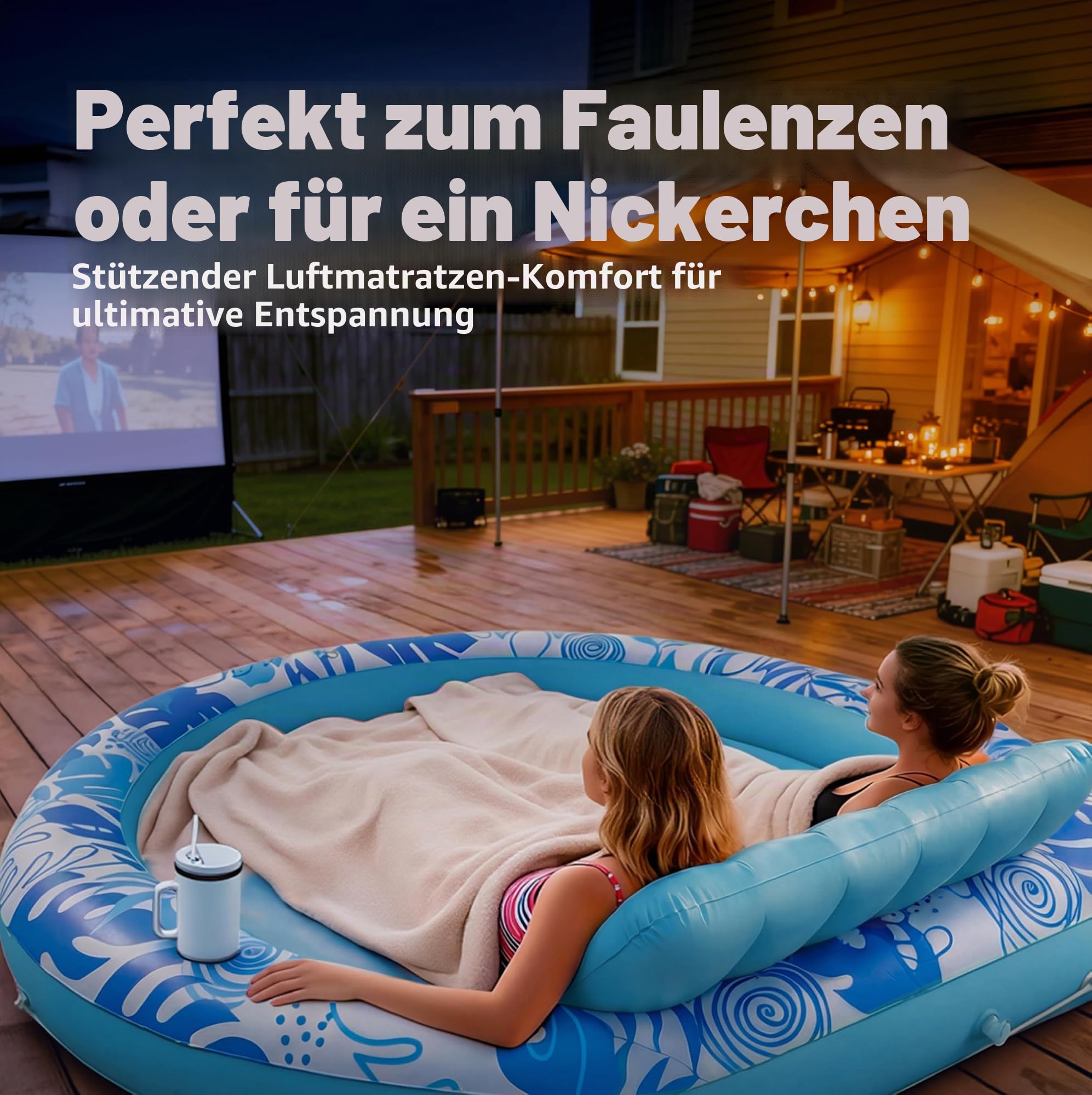 Sloosh Aufblasbare Sonnenpool,Luftmatratzte Pool 183 x 165 cm, Schwimmring für Erwachsene mit Kissen, Luftmatratze Schwimmen,Luftmatratze Wasser für Erwachsene, Sommerspaß, Wasserparty