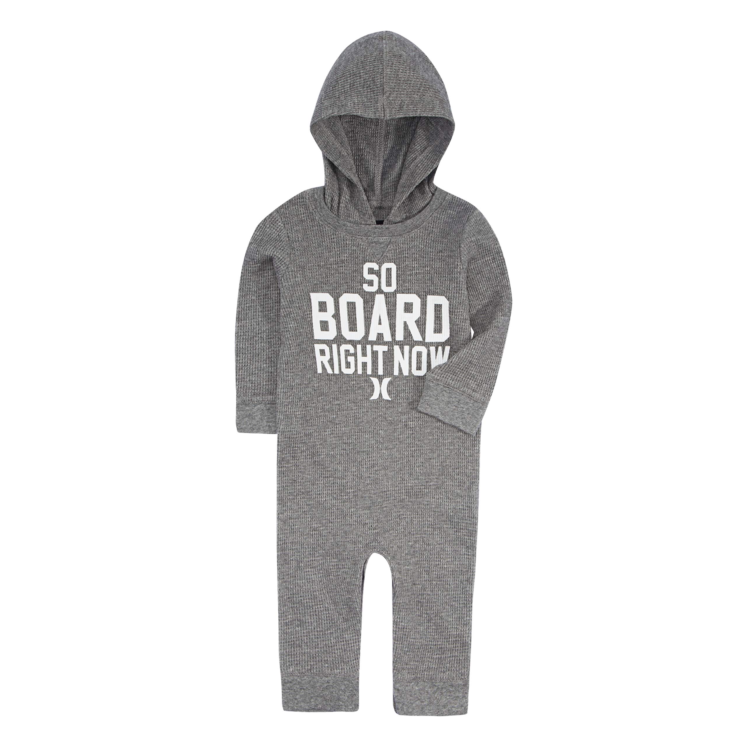 Hurley Baby Boys Long Sleeve Hooded Coverall, Carbon Heather, 3 Months