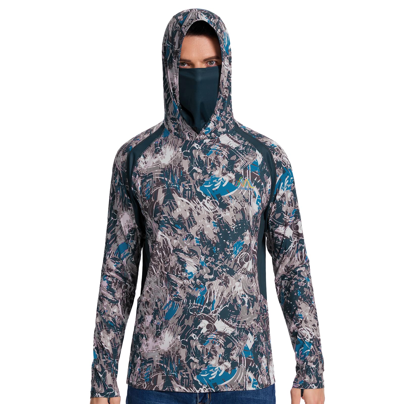 Men’s UPF 50+ Hoodie Shirt with Mask Long Sleeve Permanent UV Sun Protection Neck Gaiter Performance T for Outdoor