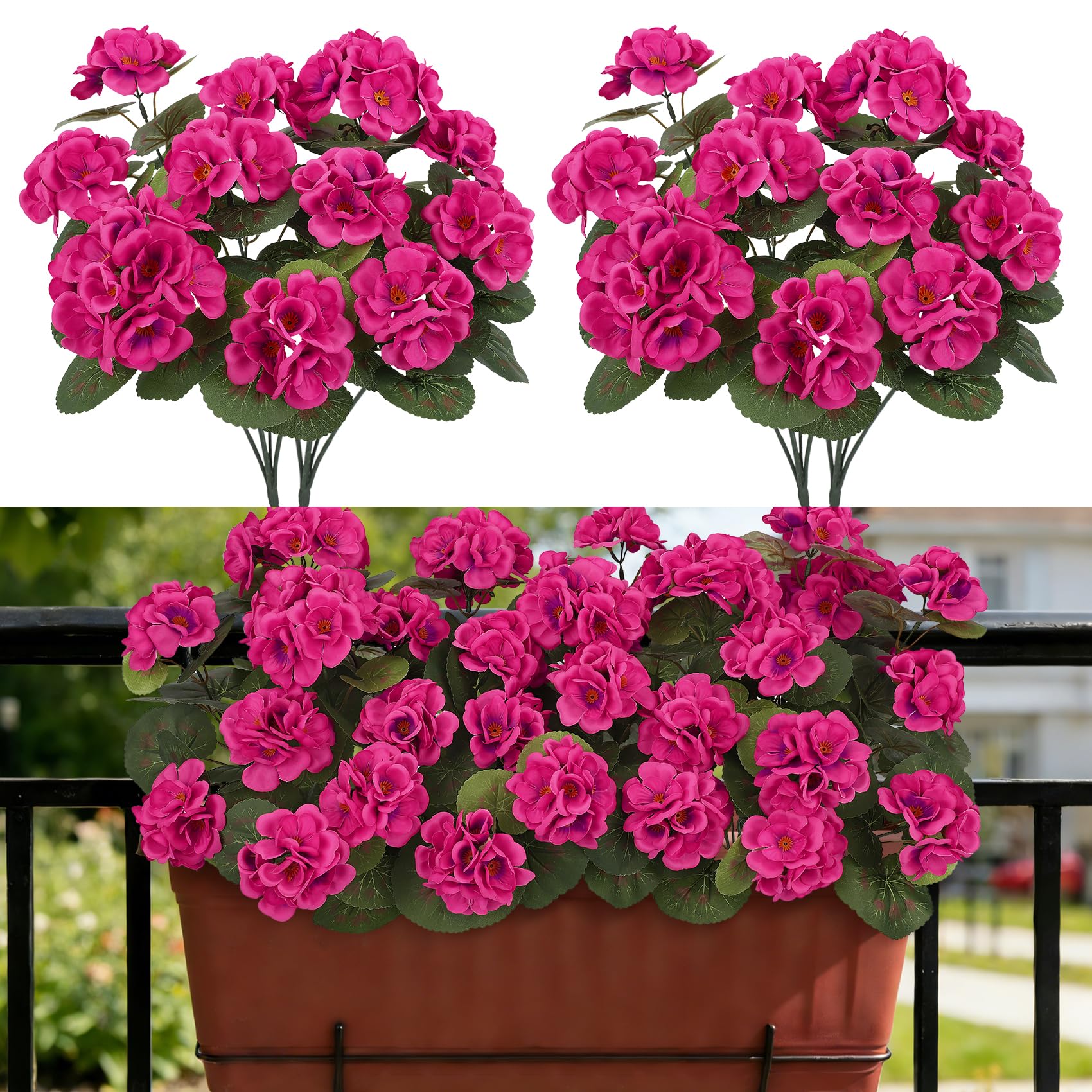 BlueCloudy Künstliche Blumen 6 Bündel Geranien Künstliche Pflanzen Kunstblumen Wie Echt Seidenblumen im Freien und Innen, UV-beständige Kunstpflanze Outdoor Wetterfest für Draußen Balkon Garten Tisch