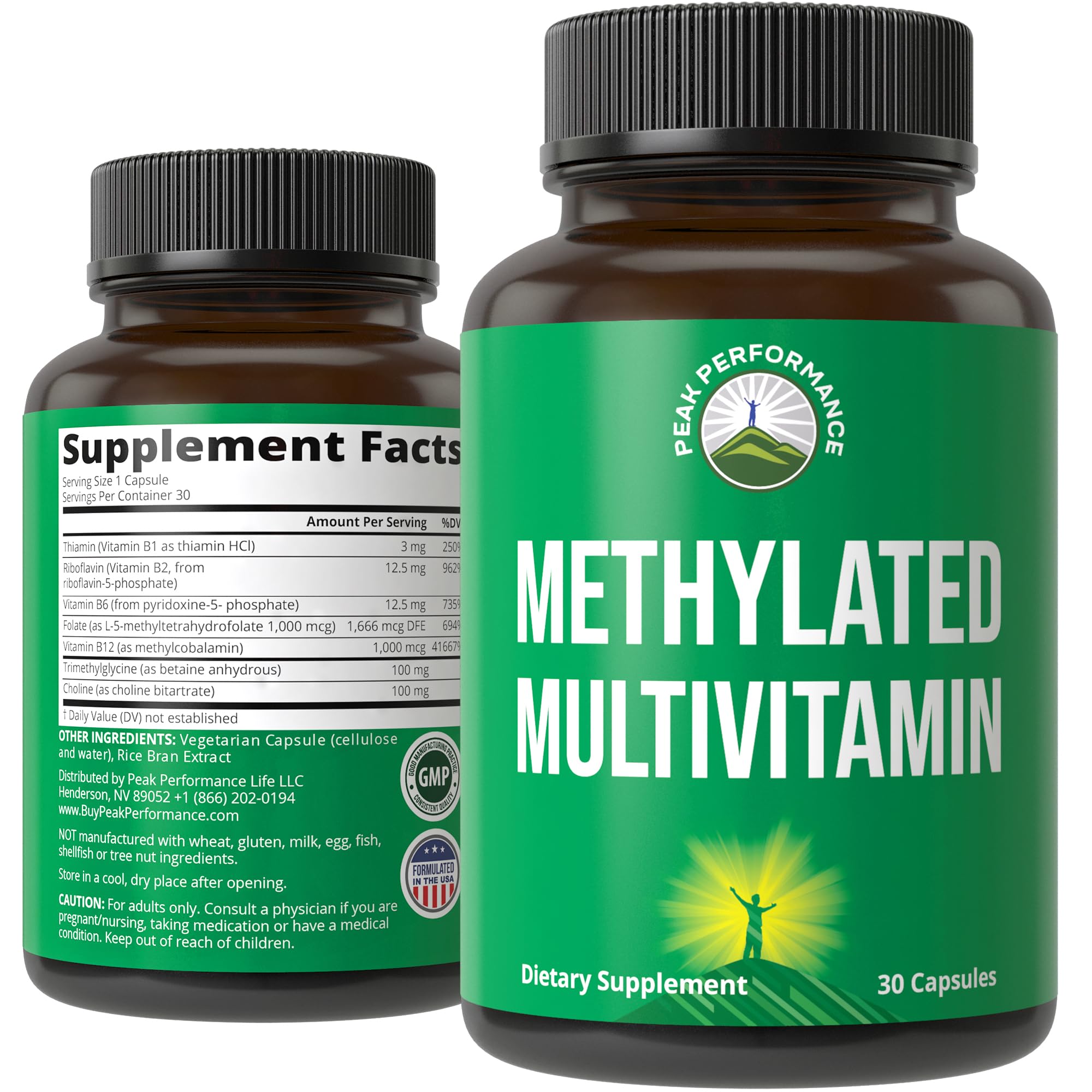 Peak Performance Methylated Multivitamin B Complex Capsules Supplement