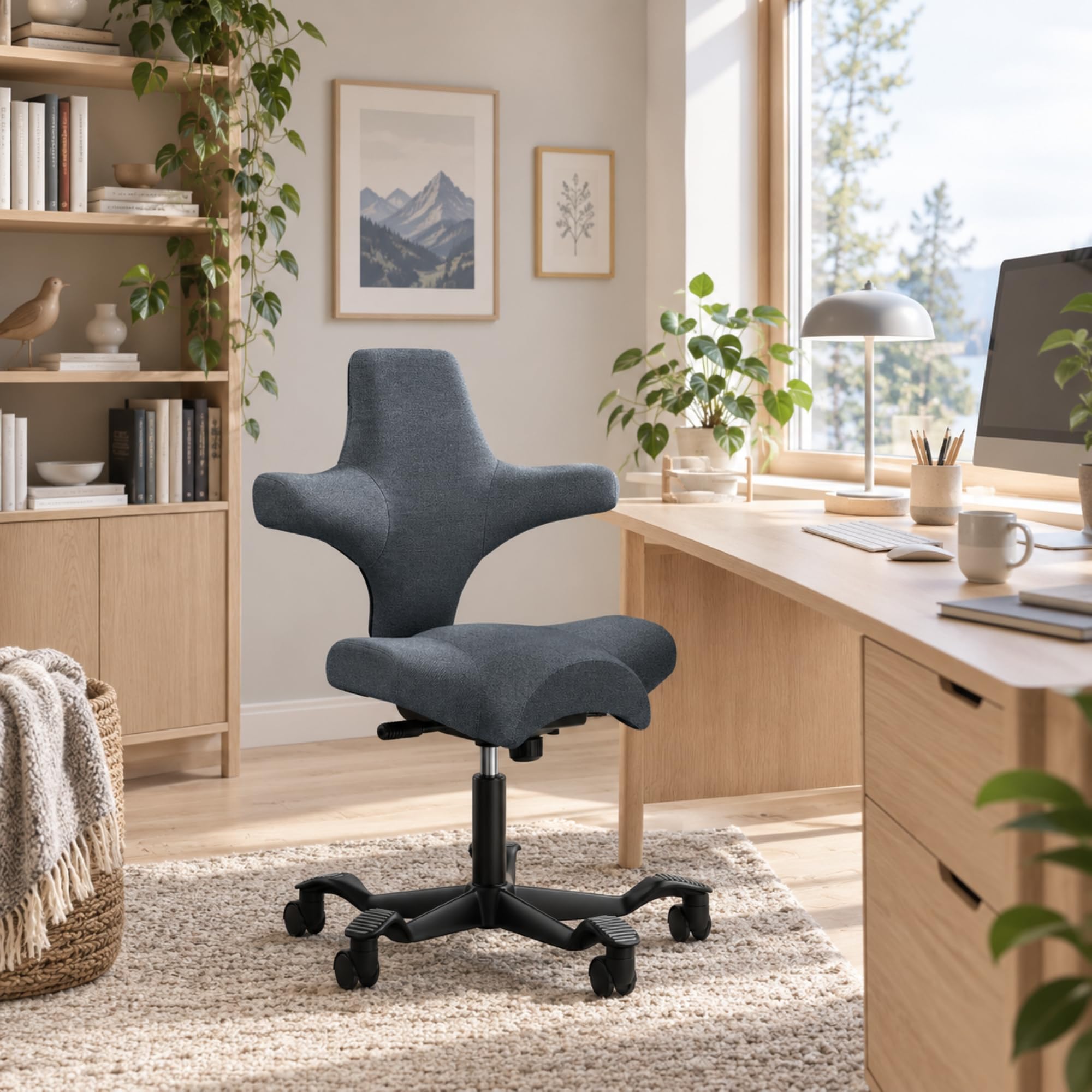 HAG Capisco Standard Chair-Black Frame-Upholstered Dark Gray