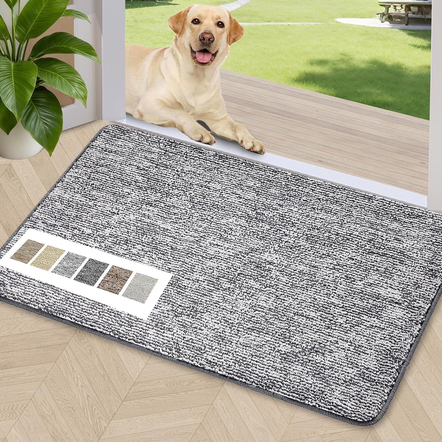 REFETONE Doormat, 32'x40', Indoor Absorbent Non Slip Dark Grey Doormat, Resist Dirt, Machine Washable, Low-Profile Entry Rug for High-Traffic Areas, Housewarming Gift