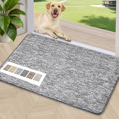 REFETONE Indoor Doormat, Front Door Mat 24"x36" Absorbent Rubber Backing Non Slip Back Door Mats, Washable Low-Profile Inside Floor Mat Door Rugs for Entryway, Resist Dirt Mud Mat for Dogs, Dark Grey