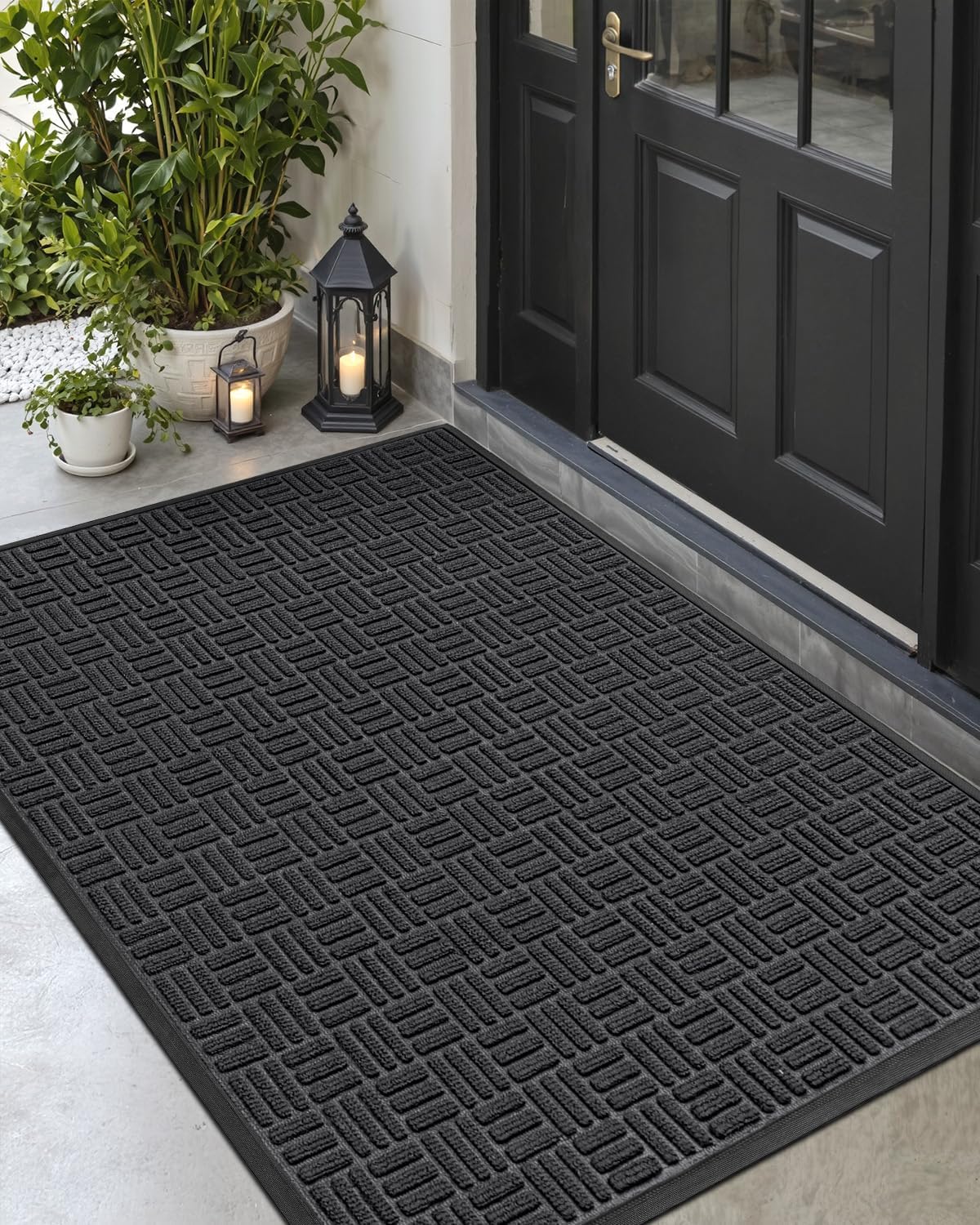 DEXI Front Door Mat Outside Entrance, 4x6 ft Large Rubber Entry Doormat Heavy Duty, Welcome Mats Non Slip for Inside House Floor Entryway Double Doors Exterior Patio, Maze Black 4' x 6' (Rectangular) Maze Black