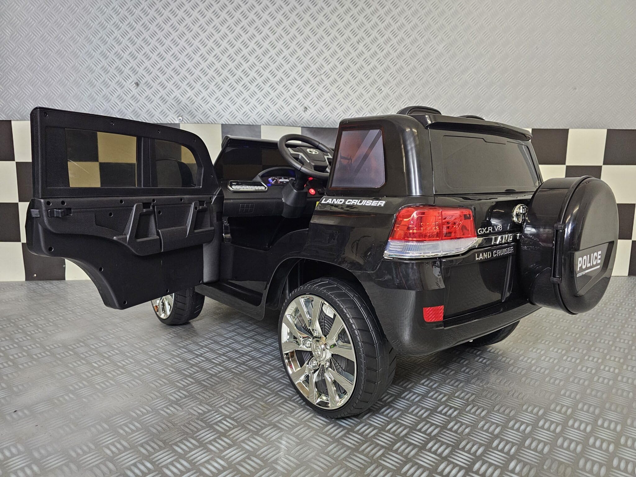 Auto Elettrica Polizia 24V per Bambini, Toyota Land Cruiser, Nero, RC, 1 Piazza Ampia