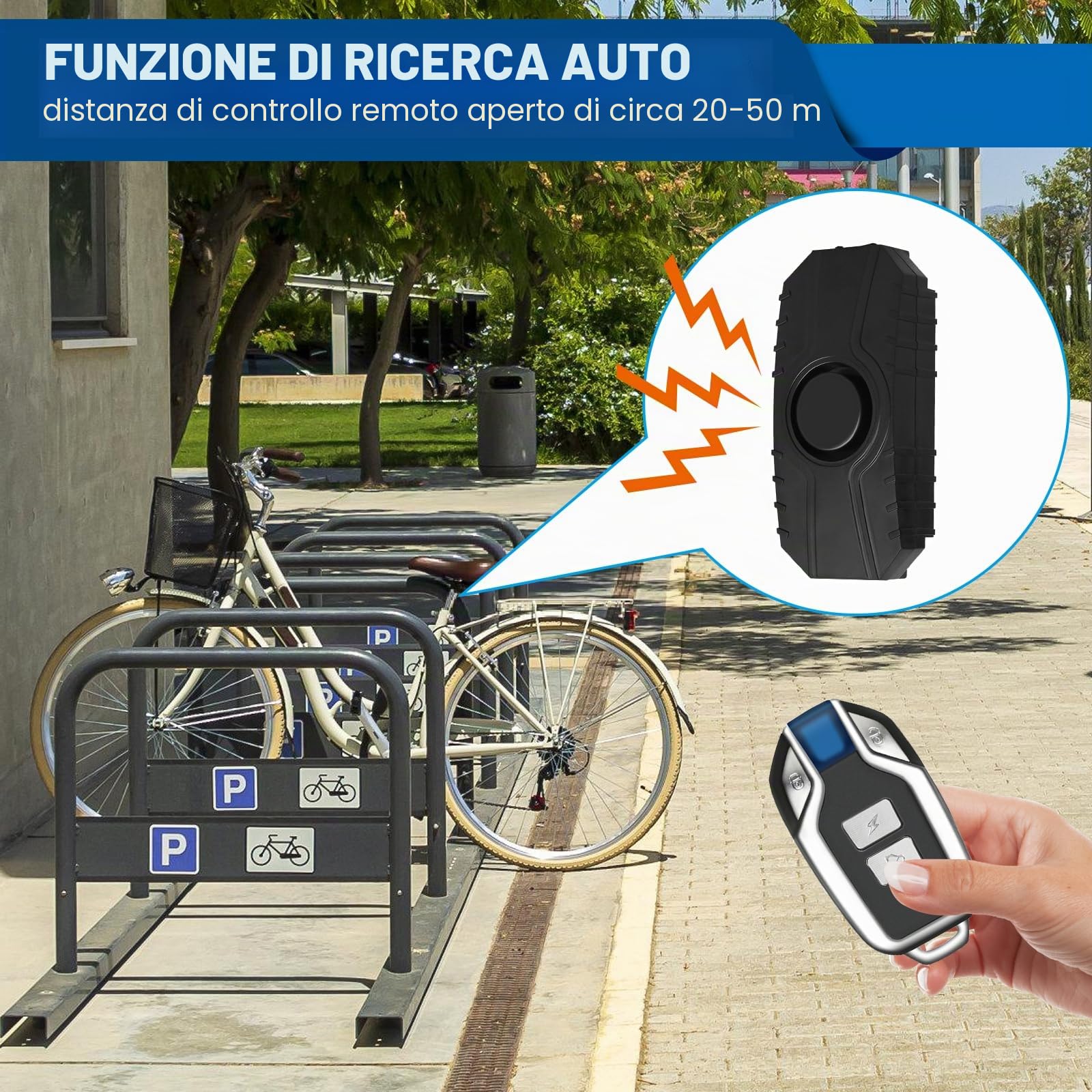 Allarme Bici Senza Fili e Moto - Sistema di Sicurezza Con Telecomando, Sensore di Movimento e Vibrazione - Allarme Bicicletta 113dB