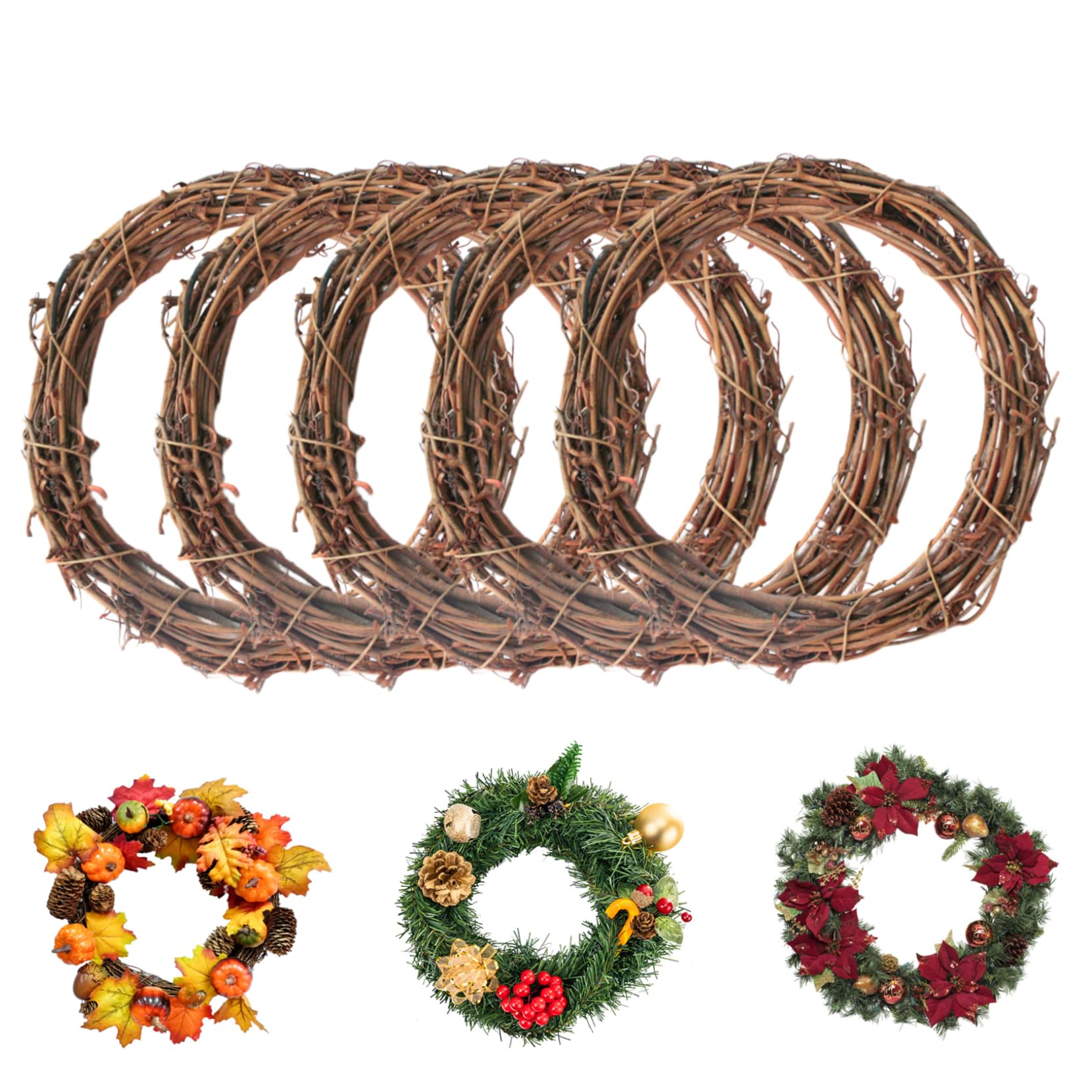 Wreath Ring Natural Grapevine Wreath 5 Pcs 9.84 inch Rattan Dried Round Ring for DIY Christmas Craft, Front Door Wall Hanging, Wedding