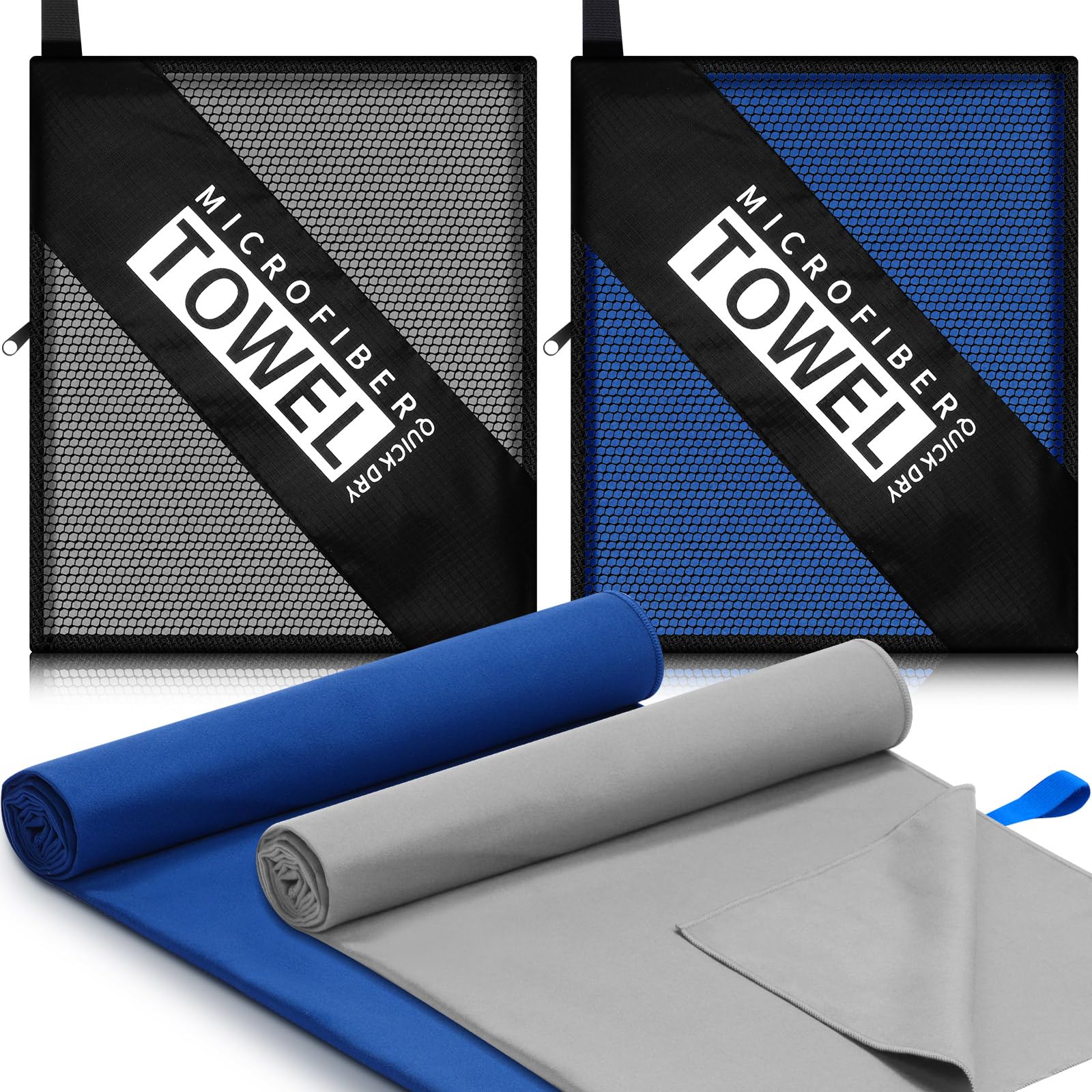 2 Pack Microfiber Travel Towel, Ultra Absorbent Quick Dry Towel, 60 x 30 Inch Lightweight Sports Camping Accessories for Gym, Workout, Yoga, Beach, Shower, Swimming