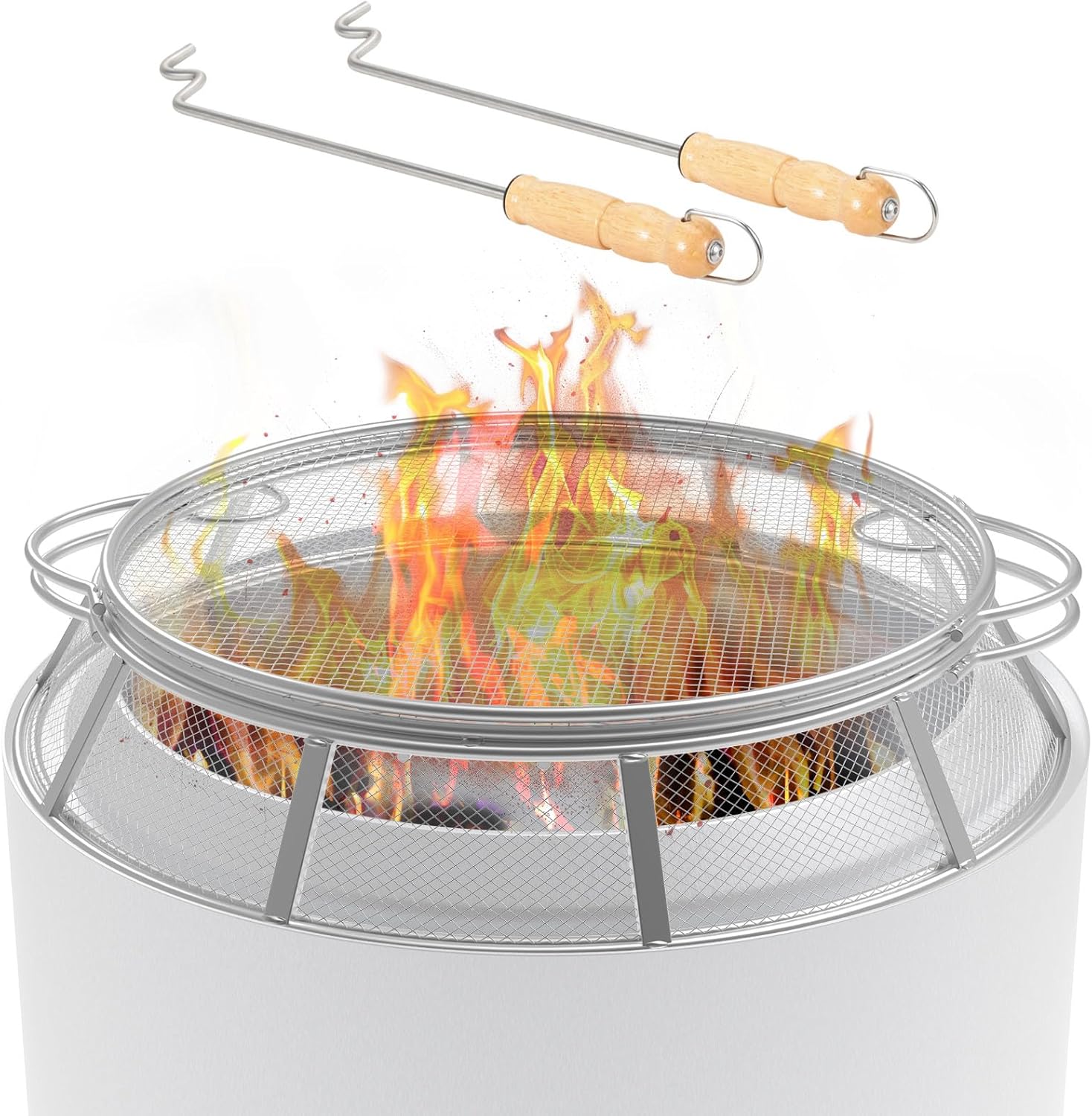 Spark Protector Mesh Screen for Solo Stove Yukon 27 Inch, Stainless Steel Fire Pit Spark Screen Mesh Fire Pit Spark Protector with Sticks Poker for Solo Stove Yukon Accessories For Yukon 27"