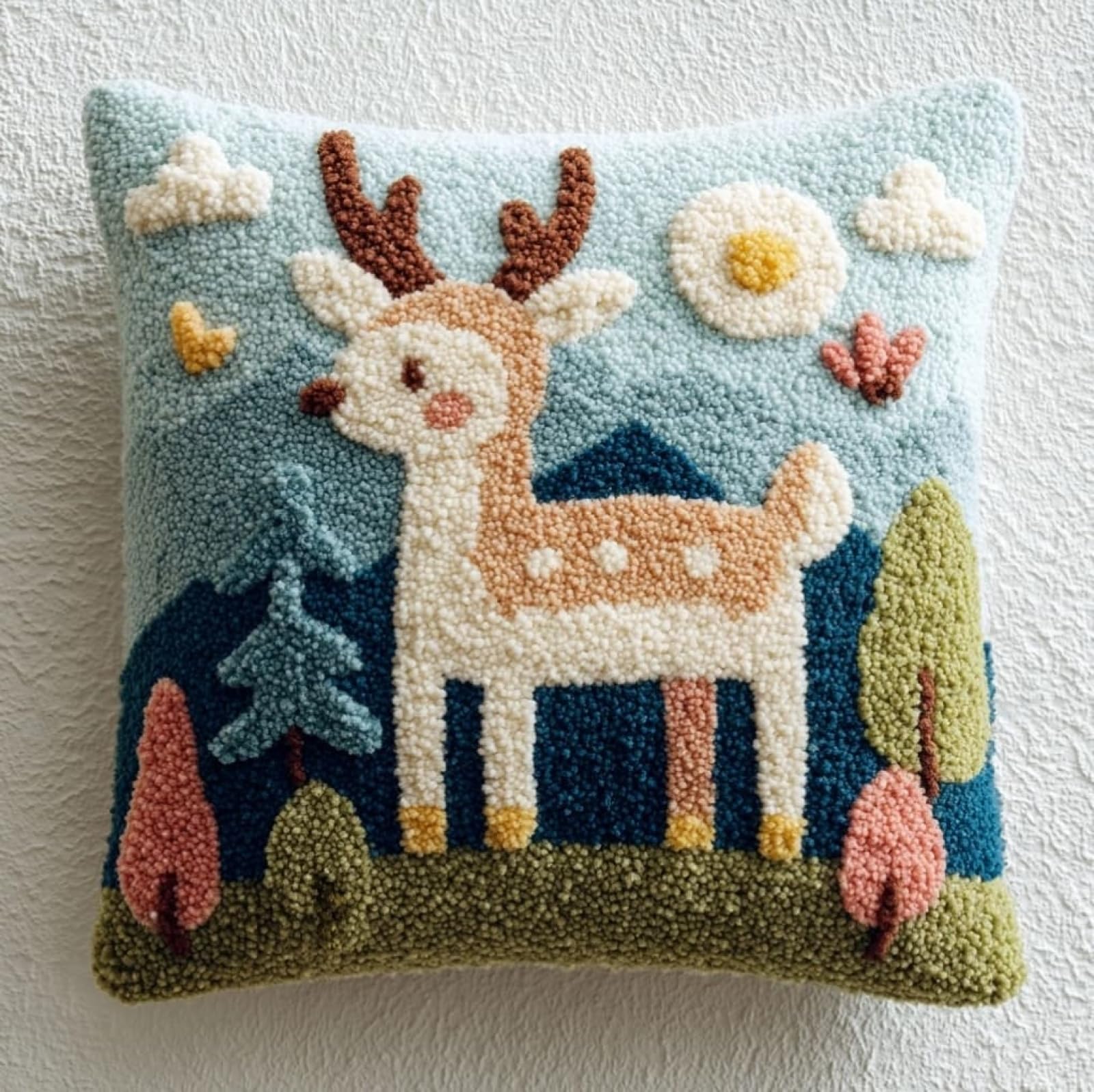 WallustrioaW Latch Hook Kit 17x17in,Cartoon Deer Flowers