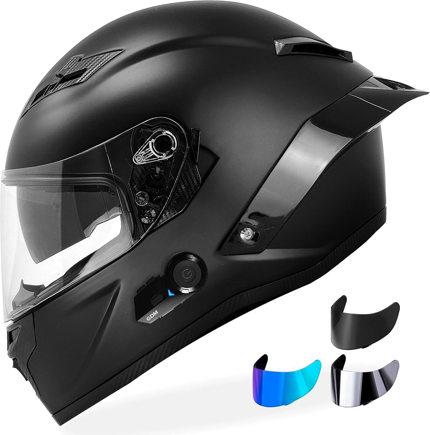 Bluetooth Motorcycle Helmet with Clear, Tinted, Iridium Shields