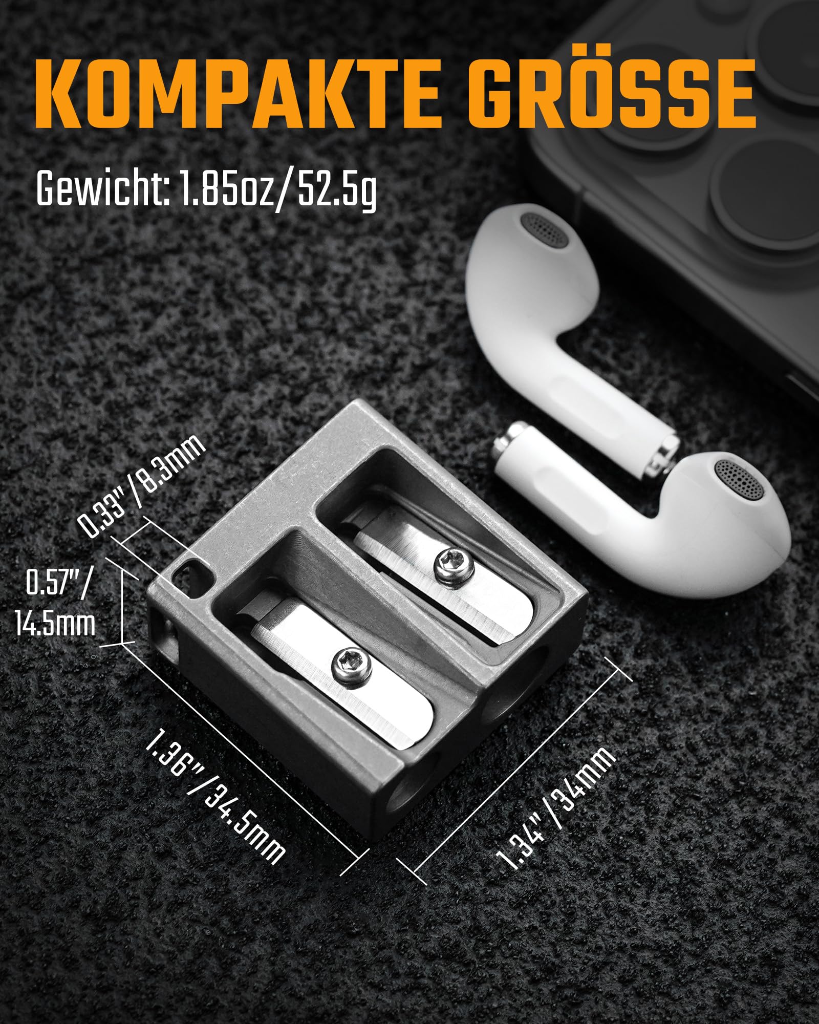 KeyUnity KT02 Temperamatite in Titanio con lama in Acciaio Tedesco per Scuola, Ufficio e uso Esterno (Sabbiato, Doppio Foro)
