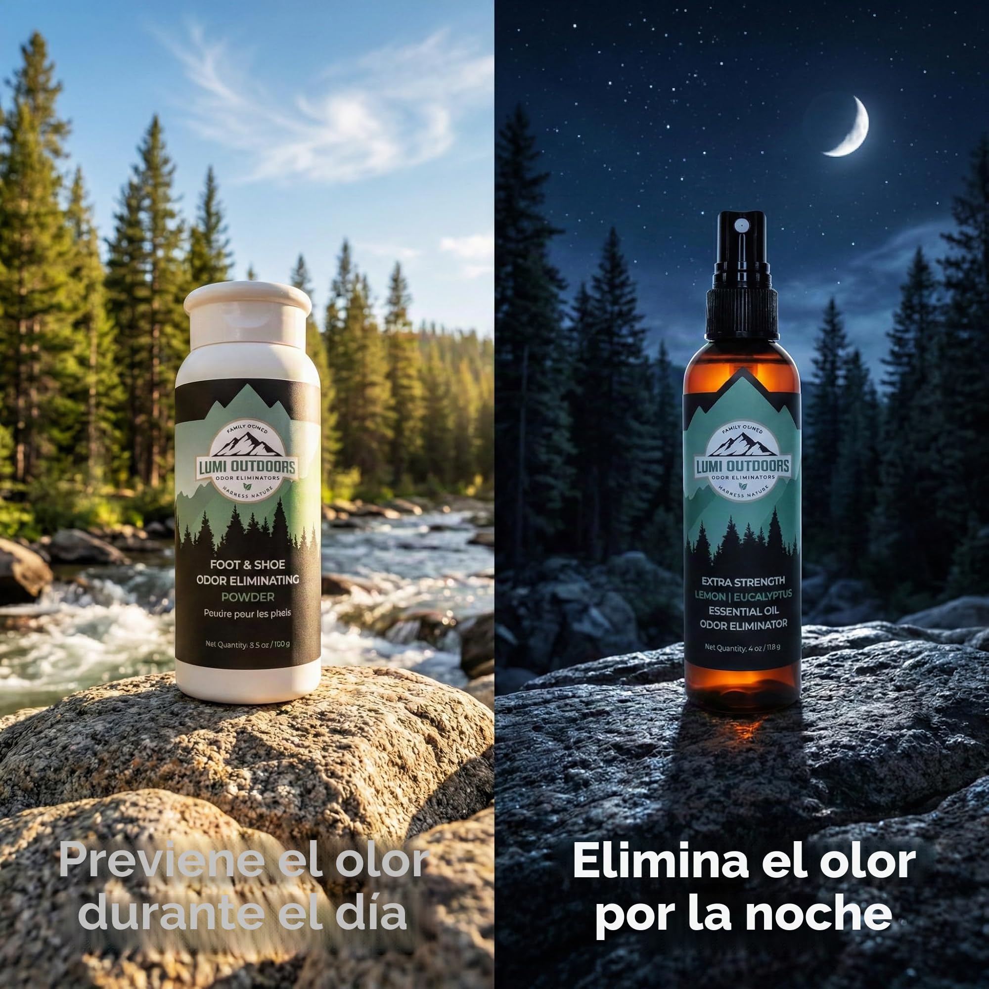 Lumi Outdoors Spray desodorante natural para zapatos y polvo para pies, eucalipto limón y polvo para pies