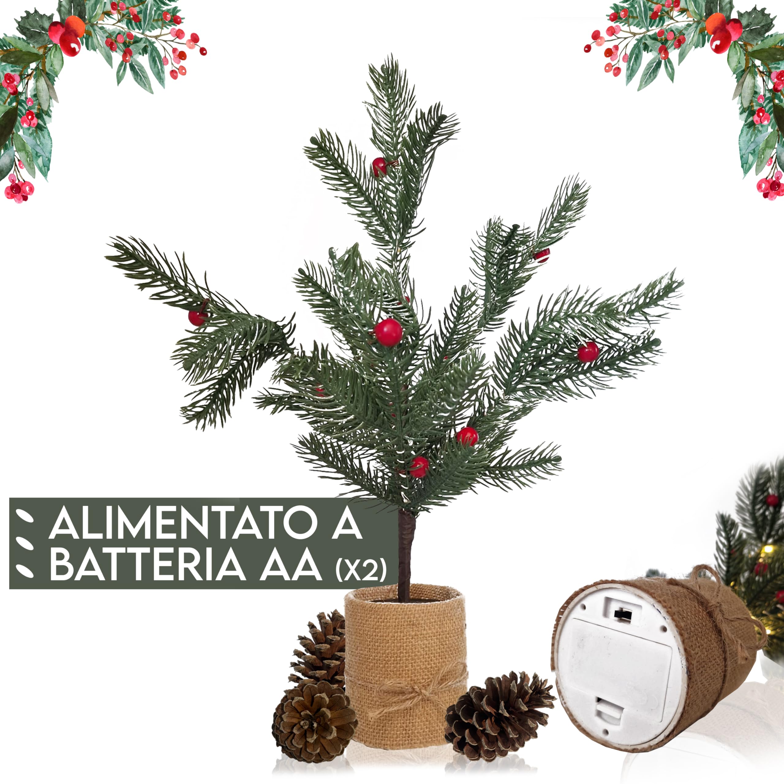 Albero Di Natale Betulla Illuminato MAKA - 45cm, Luci LED, Argento, Con Effetto Lucciole - Foto 14