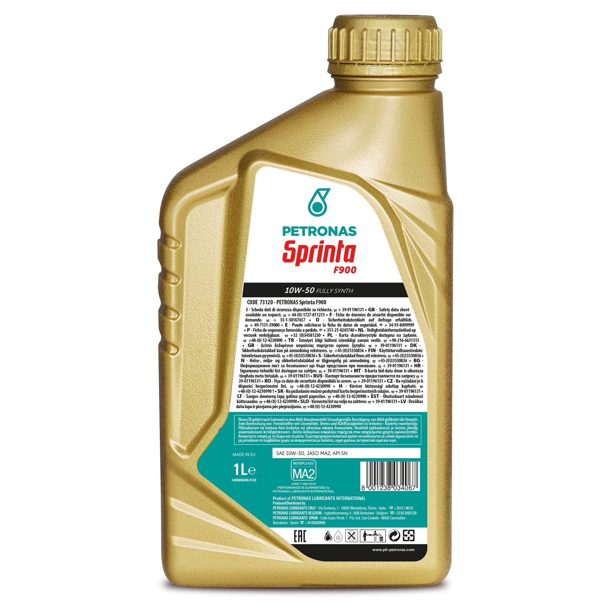 Petronas Kit 5X Sprinta Olio Motore 4T 100% Sintetico 4 Tempi F900 10W-50-5 Confezioni da 1 Litro