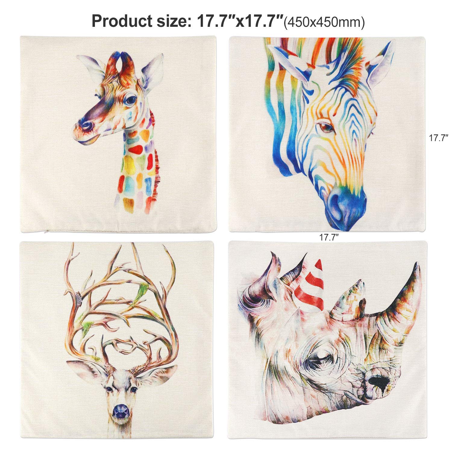 Daesar Federe Cuscini 45x45, Set da 4 Federa per Cuscini in Lino Multicolore Esagonale Arcobaleno per Divano Auto Camera da Letto Soggiorno Letto Decorazione
