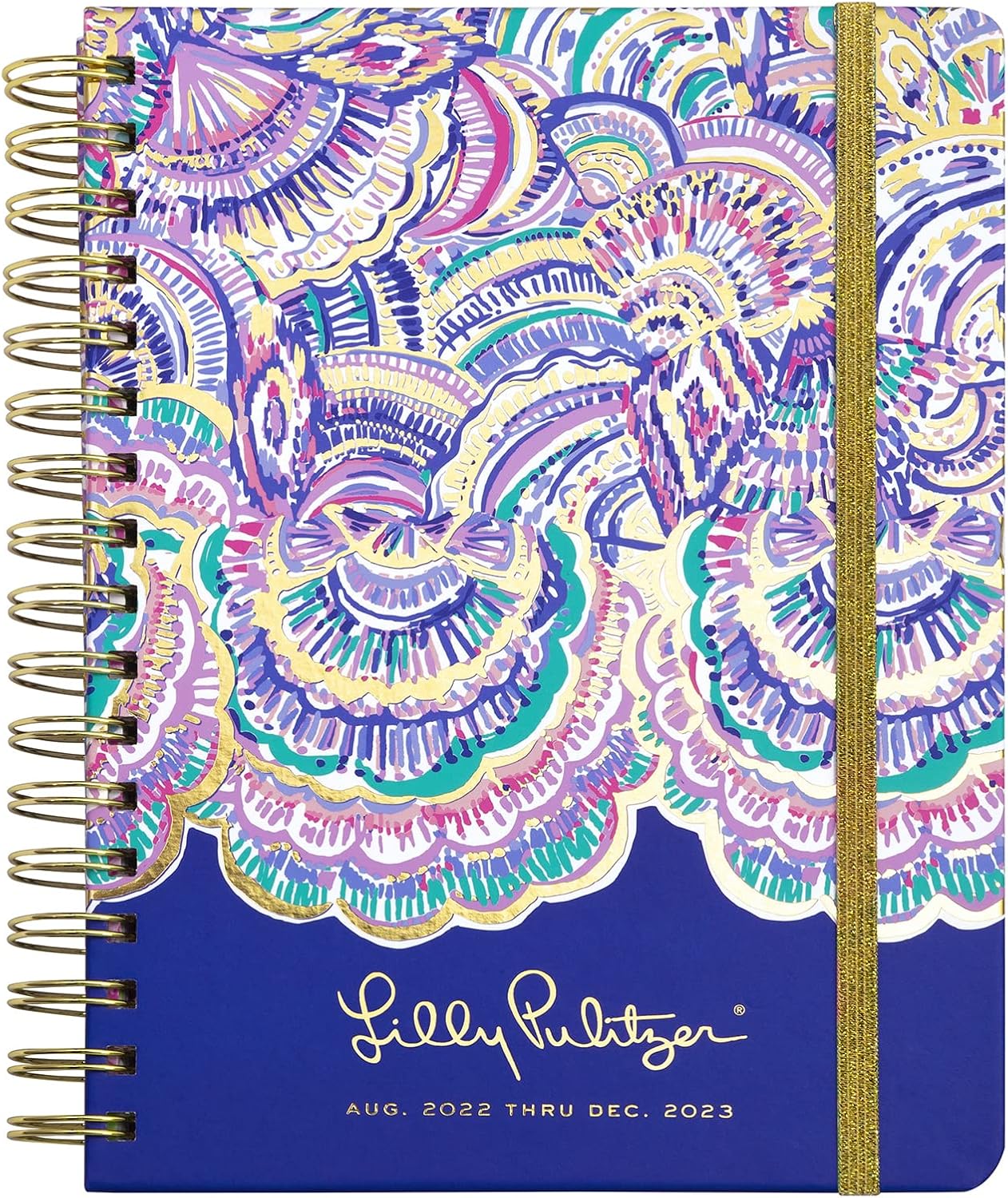 Lilly Pulitzer Daily Planner 2022-2023, Large Agenda Dated August 2022 - December 2023, Hardcover Cute Planner with Weekly & Monthly Calendars, Stickers, Pockets, & Spiral Binding, Happy as a Clam