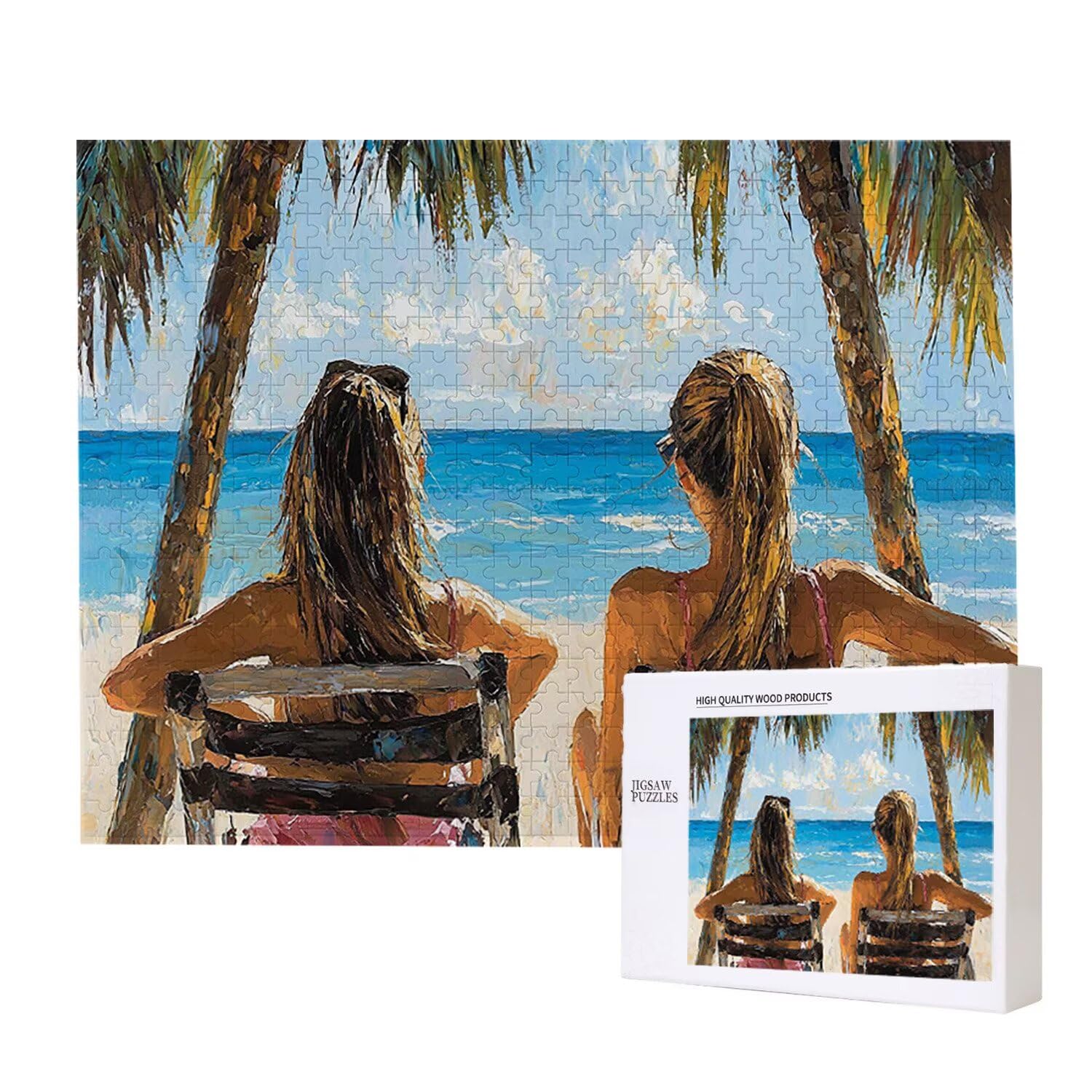 Puzzle 4000 elementów, puzzle dla dorosłych, wyzwanie puzzle, puzzle dla całej rodziny, napis na plecach, prezenty dla mężczyzn kobiet, temat: (kobieta plażowa) z-745