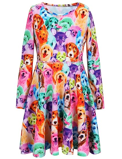 Jxstar Girls Long Sleeve Desss Kid Cat Unicorn Floral Print Outfits