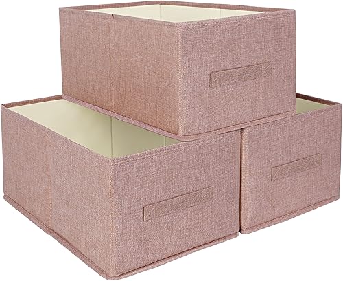 BOPEY - Contenedores de almacenamiento abiertos con asa, organizador de ropa, contenedor de tela de lino, cesta plegable para el hogar, armario,