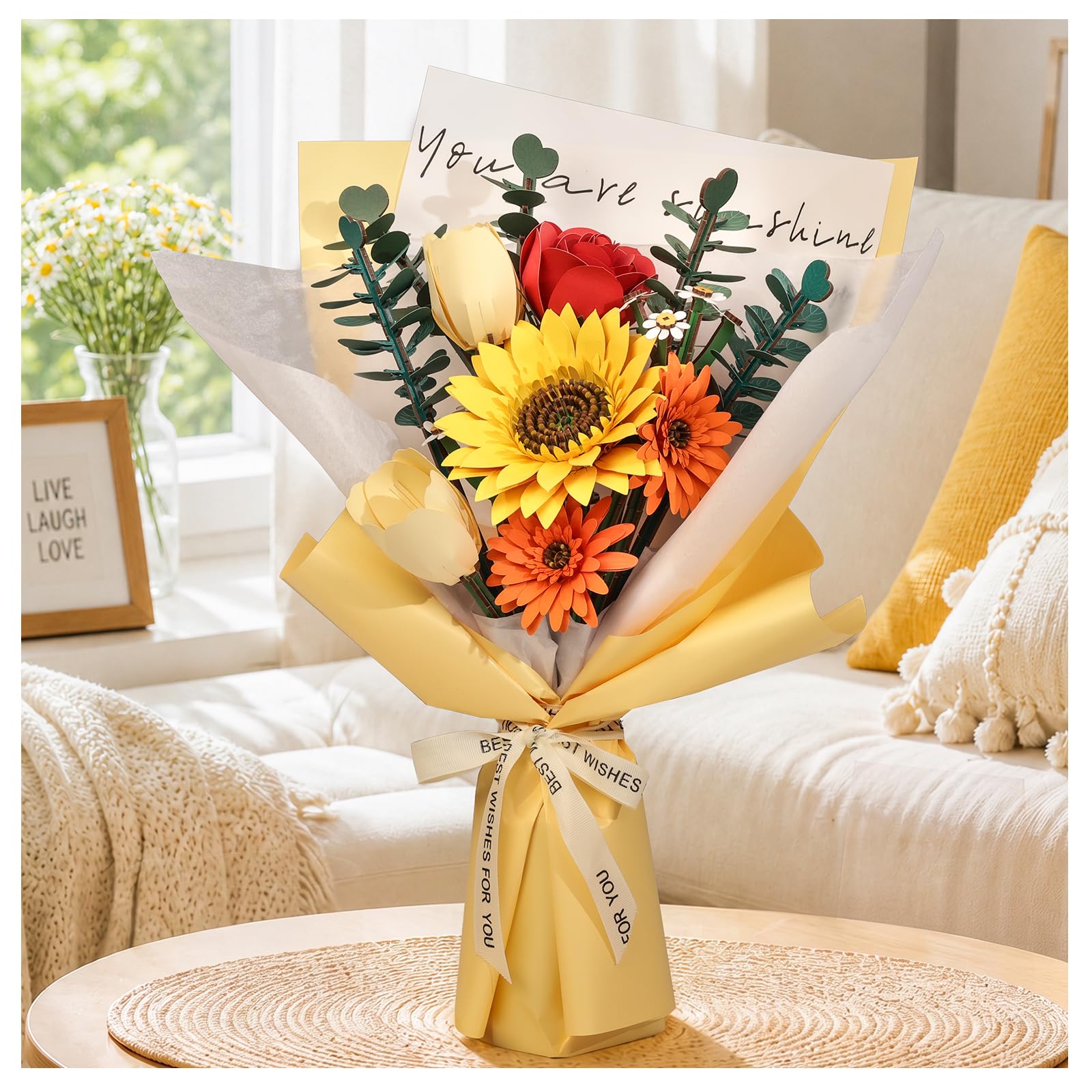 Cutefun 3D Wooden Puzzle Flowers, DIY Bouquet Craft for Adults, Home Decor Creative Gift for Women Puzzle Lovers