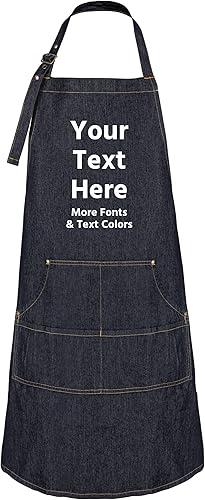 Delantal de mezclilla personalizado: delantales de mezclilla hechos a medida para mujeres y hombres Índigo (Indigo Denim),Negro denin,Mezclilla