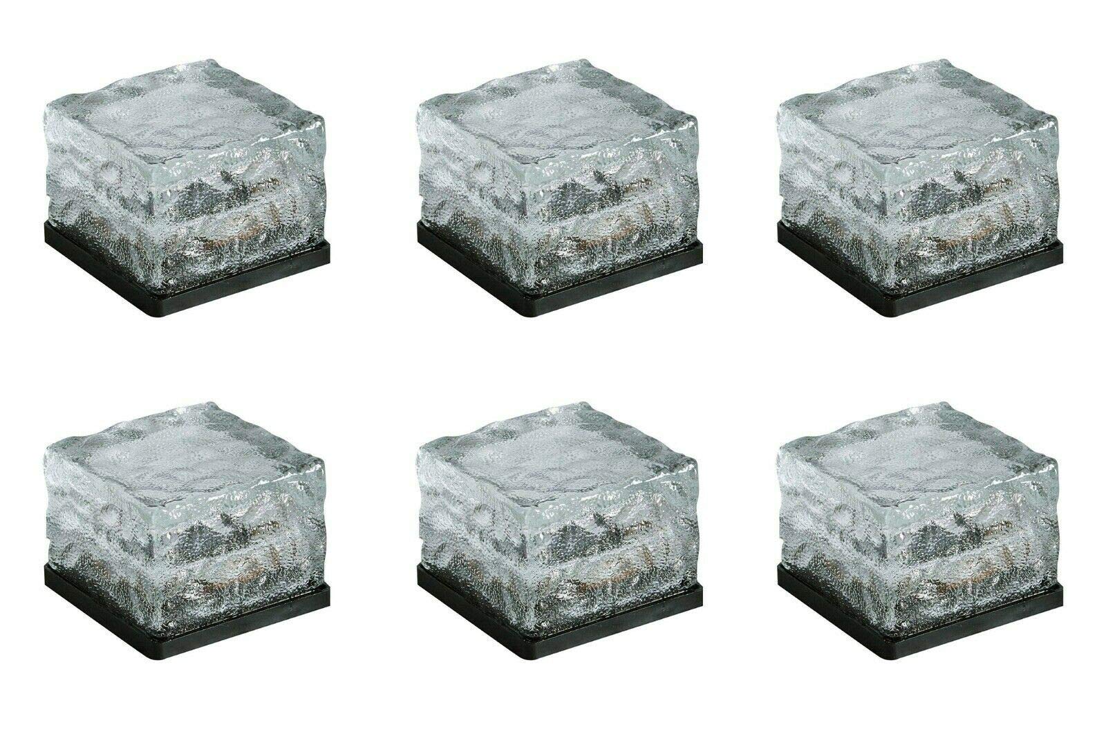 Solarize Set of 6 LED Solar Powered Garden Glass Ice Cube Path Light Brick (Colour Change LED)