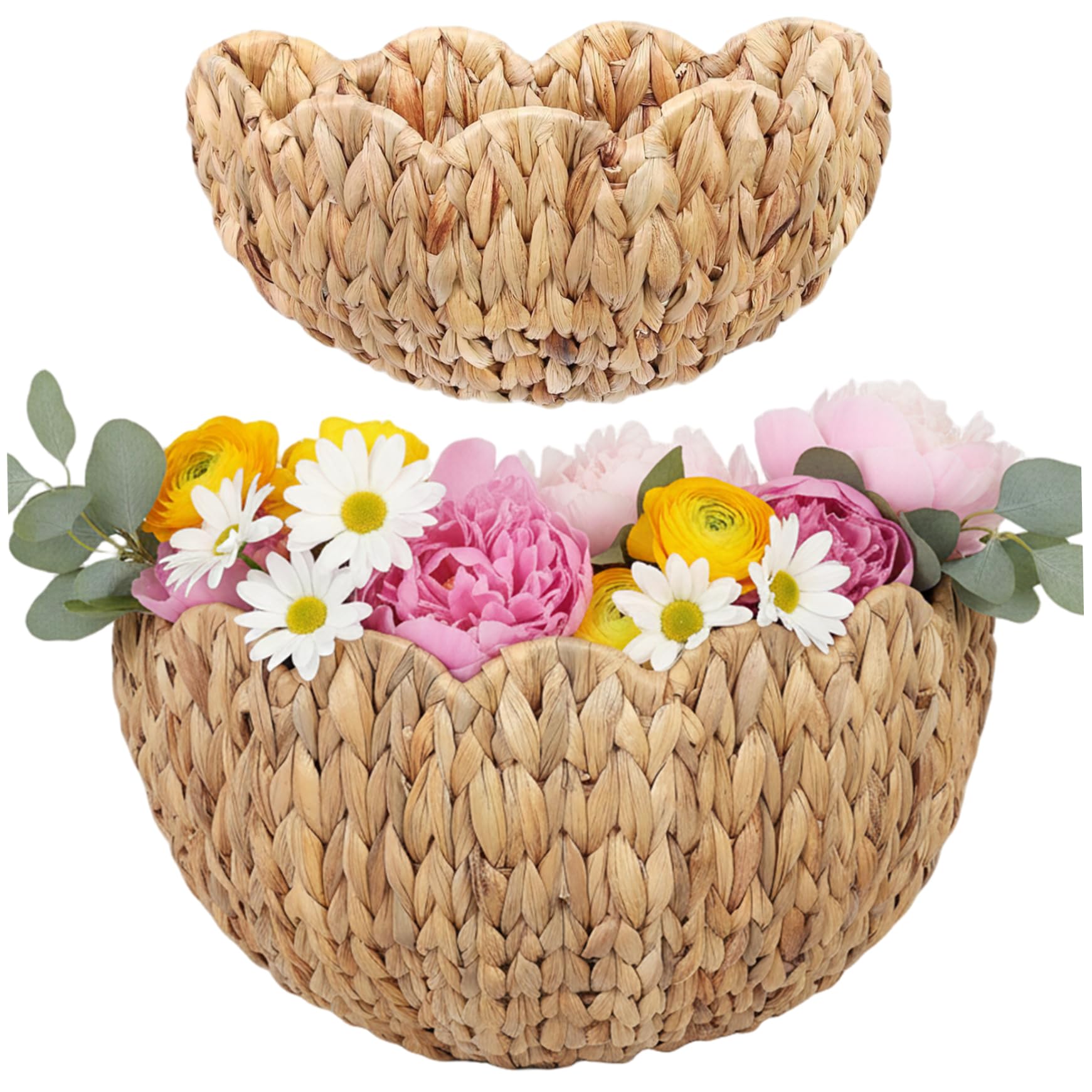 Panier en osier naturel festonne fait main rangement mural haut de gamme lot de 2